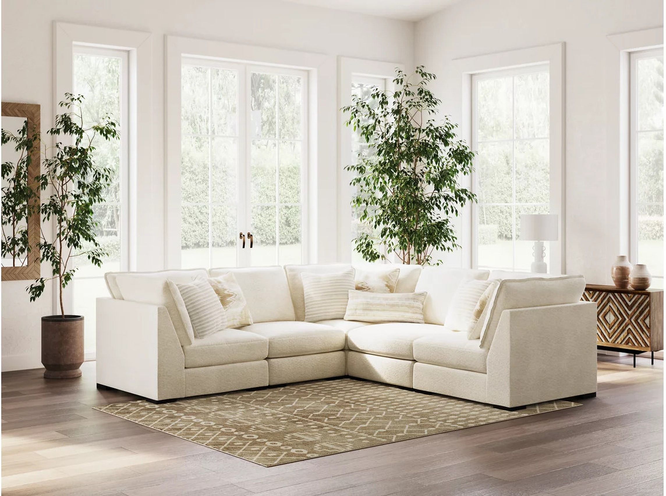 The appearance of Donelson Creek 5-Piece Sectional In Vanilla designed by Signature Design by Ashley in the modern / contemporary interior design. This vanilla piece of furniture was selected by 1StopBedrooms from Donelson Collection to add a touch of cosiness and style into your home. Sku: 4800251;4800251;4800251;4800246;4800246. Material: Performance Fabric.