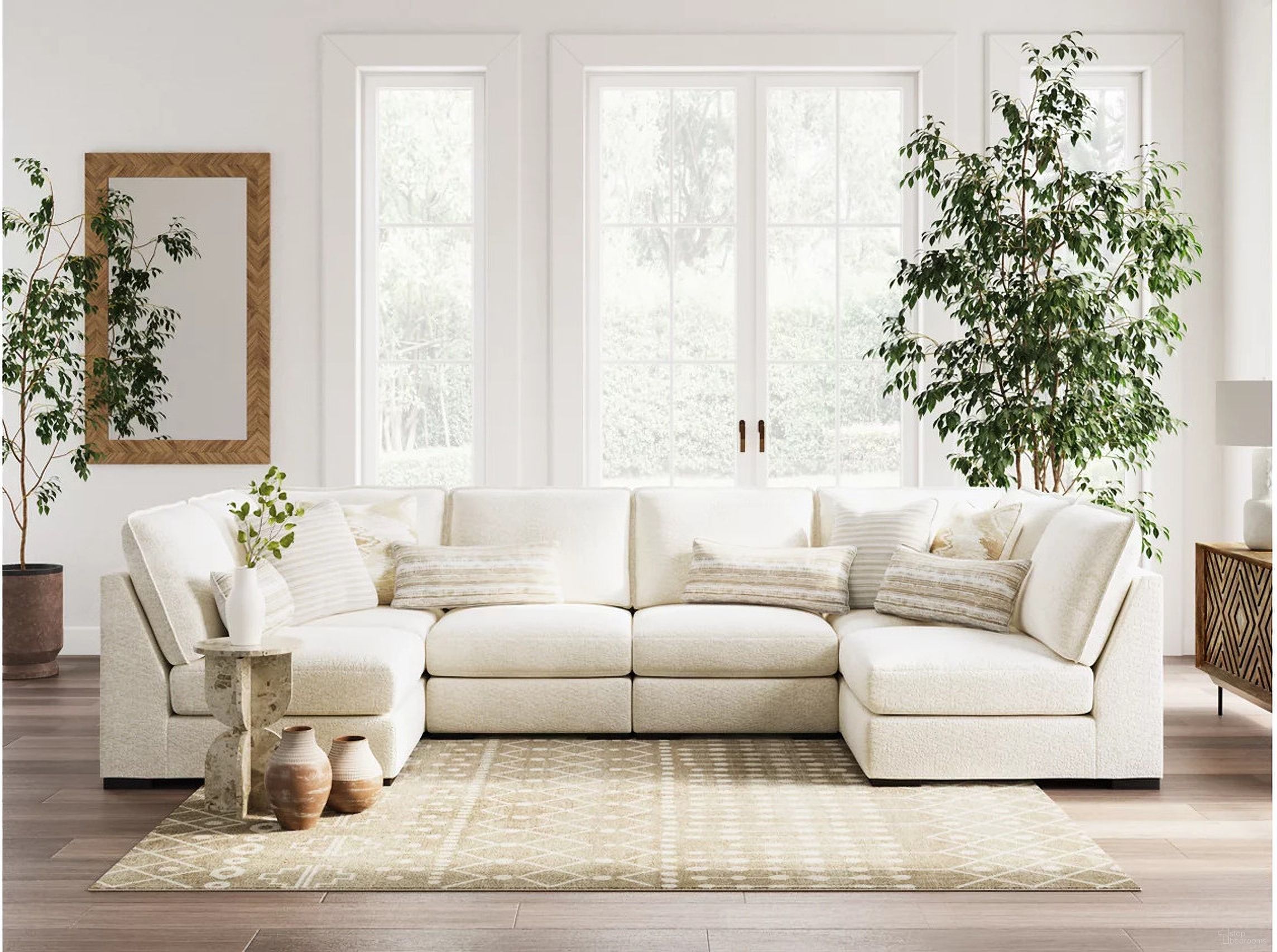 The appearance of Donelson Creek 6-Piece Sectional In Vanilla designed by Signature Design by Ashley in the modern / contemporary interior design. This vanilla piece of furniture was selected by 1StopBedrooms from Donelson Collection to add a touch of cosiness and style into your home. Sku: 4800251;4800251;4800246;4800246;4800246;4800246. Material: Performance Fabric.