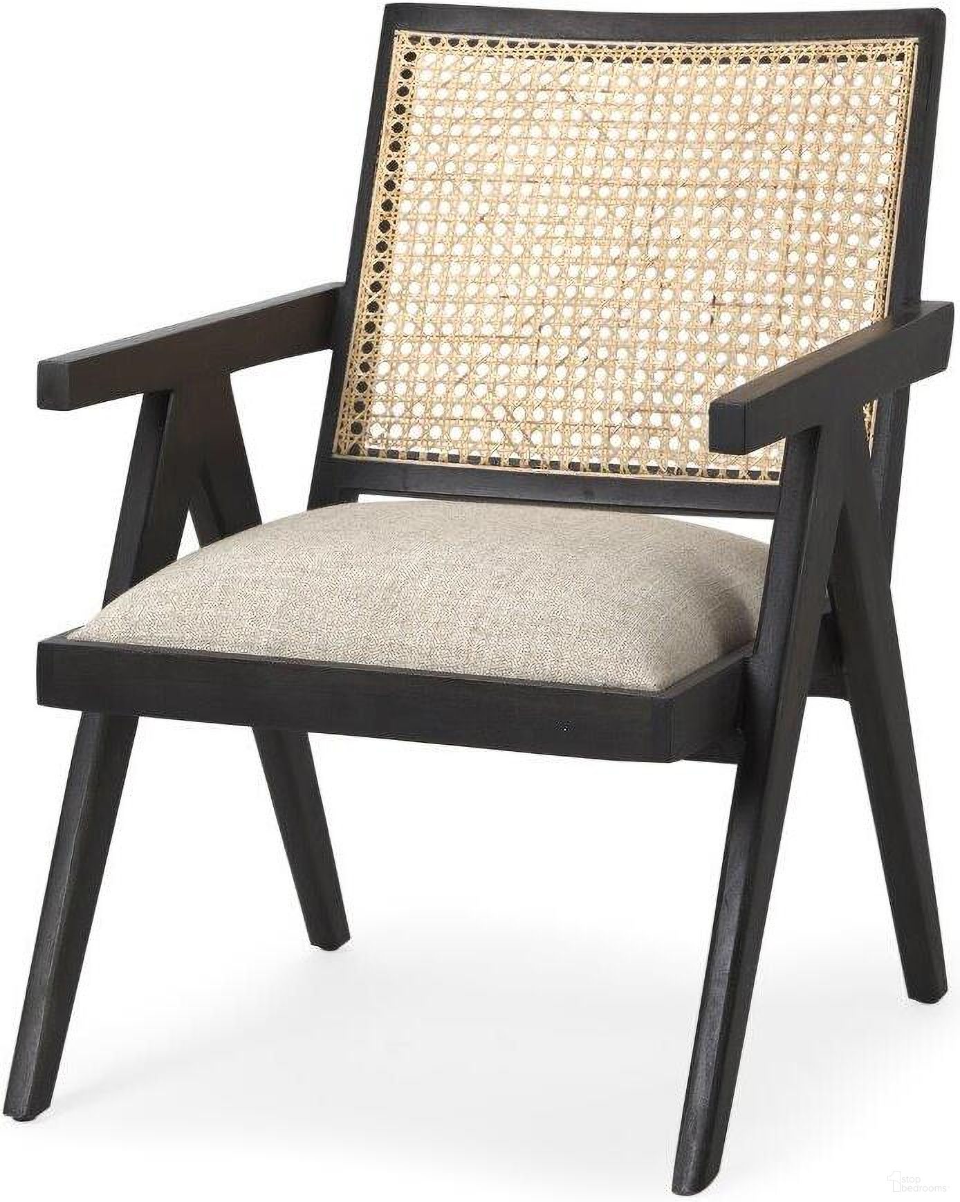 The appearance of Donna Black Wood Cane-Back With Beige Upholstered Seat Accent Chair designed by Mercana in the modern / contemporary interior design. This black and beige piece of furniture was selected by 1StopBedrooms from Donna Collection to add a touch of cosiness and style into your home. Sku: 69991. Material: Wood.