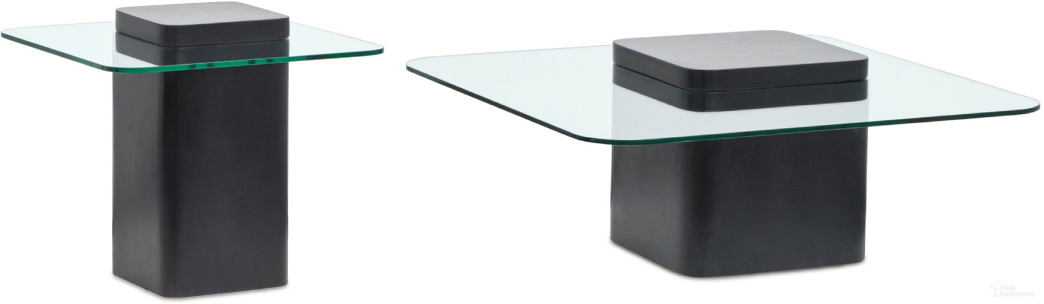 The appearance of Donora Square Occasional Table Set In Clear Glass And Obsidian designed by Magnussen in the modern / contemporary interior design. This clear glass and obsidian piece of furniture  was selected by 1StopBedrooms from Donora Collection to add a touch of cosiness and style into your home. Sku: T6388-41T;T6388-41B;T6388-01T;T6388-01B. Material: Concrete.