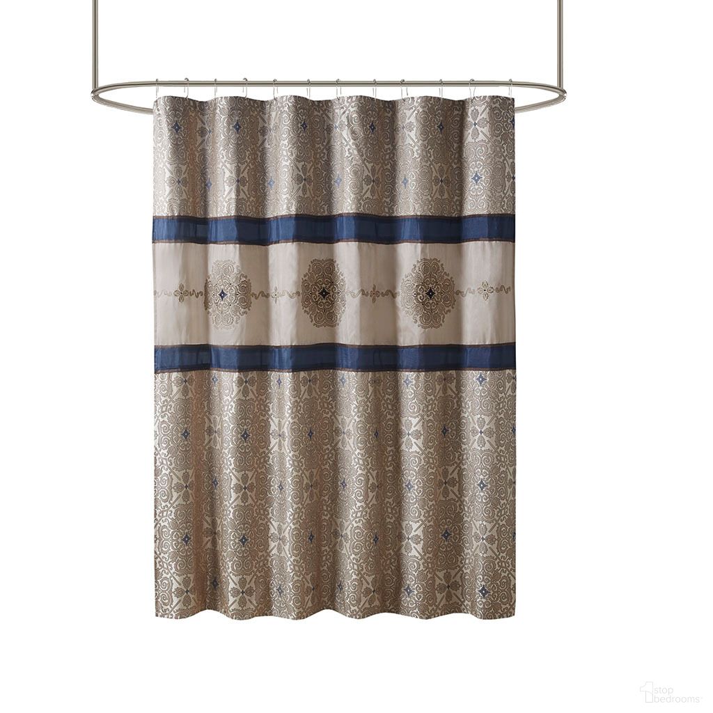 Donovan Embroidered Shower Curtain In Navy