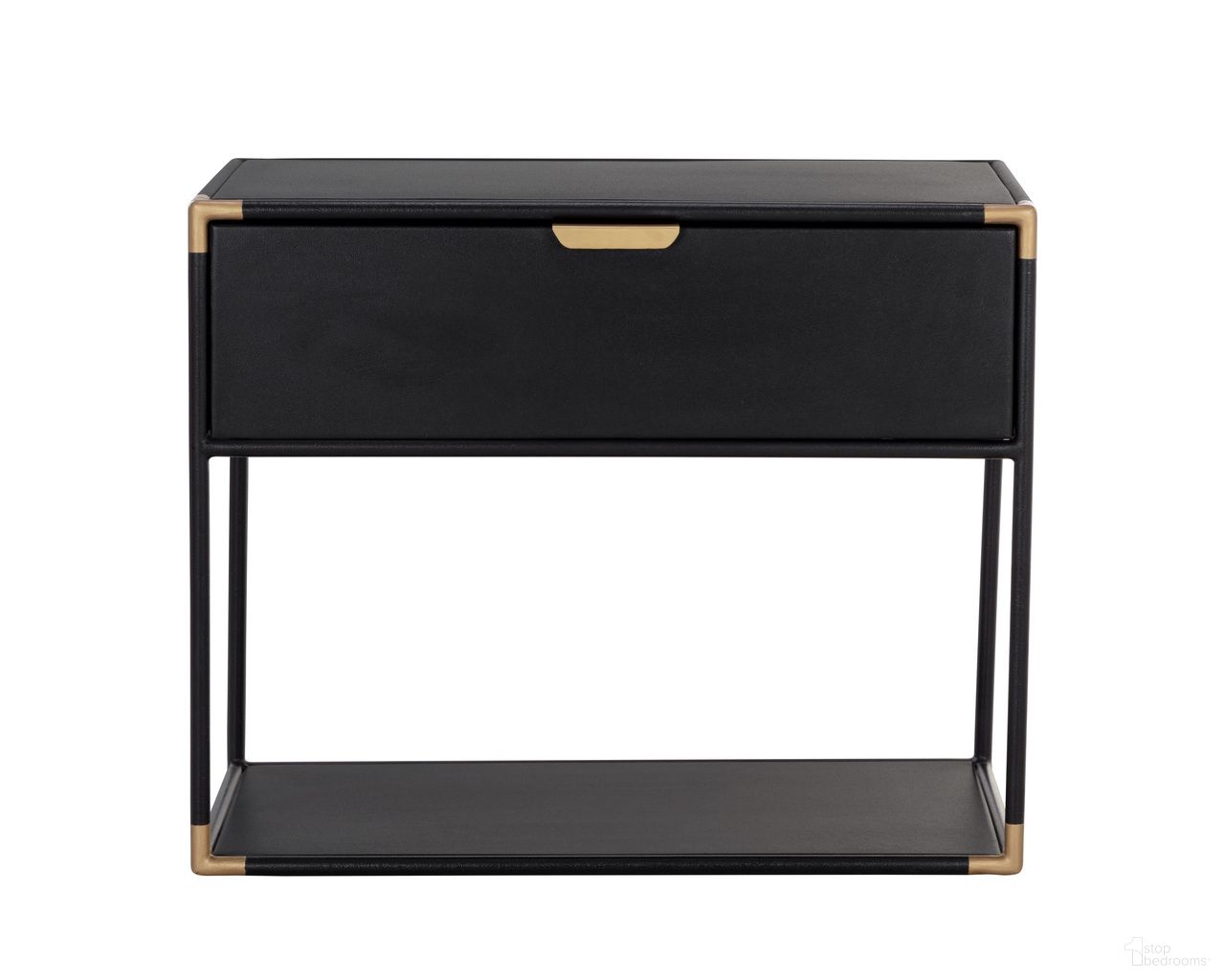 Doone Nightstand In Matte Black and Brass