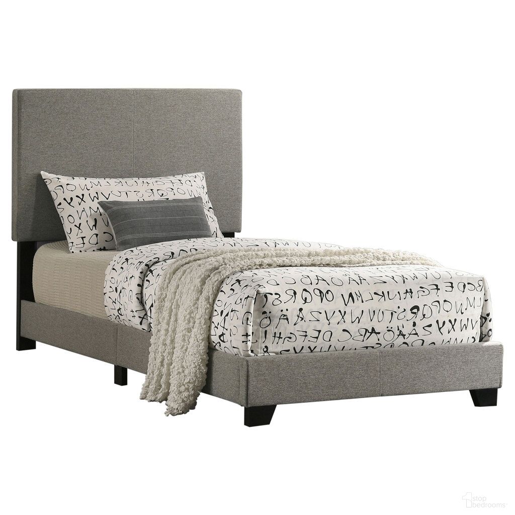 The appearance of Dorian Fabric Upholstered Twin Panel Bed In Taupe designed by Coaster in the transitional interior design. This taupe piece of furniture  was selected by 1StopBedrooms from Dorian Collection to add a touch of cosiness and style into your home. Sku: 300851T. Bed Type: Panel Bed. Bed Size: Twin. Material: Hardwood.