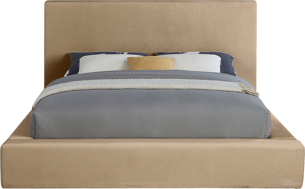 Dorian Velvet King Bed In Beige Velvet