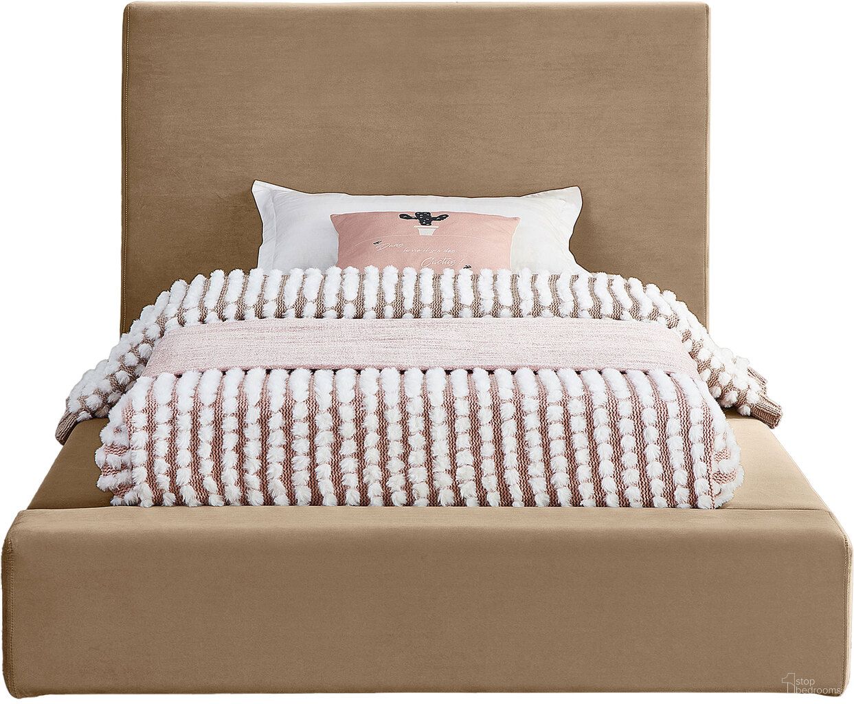 Dorian Velvet Twin Bed In Beige Velvet