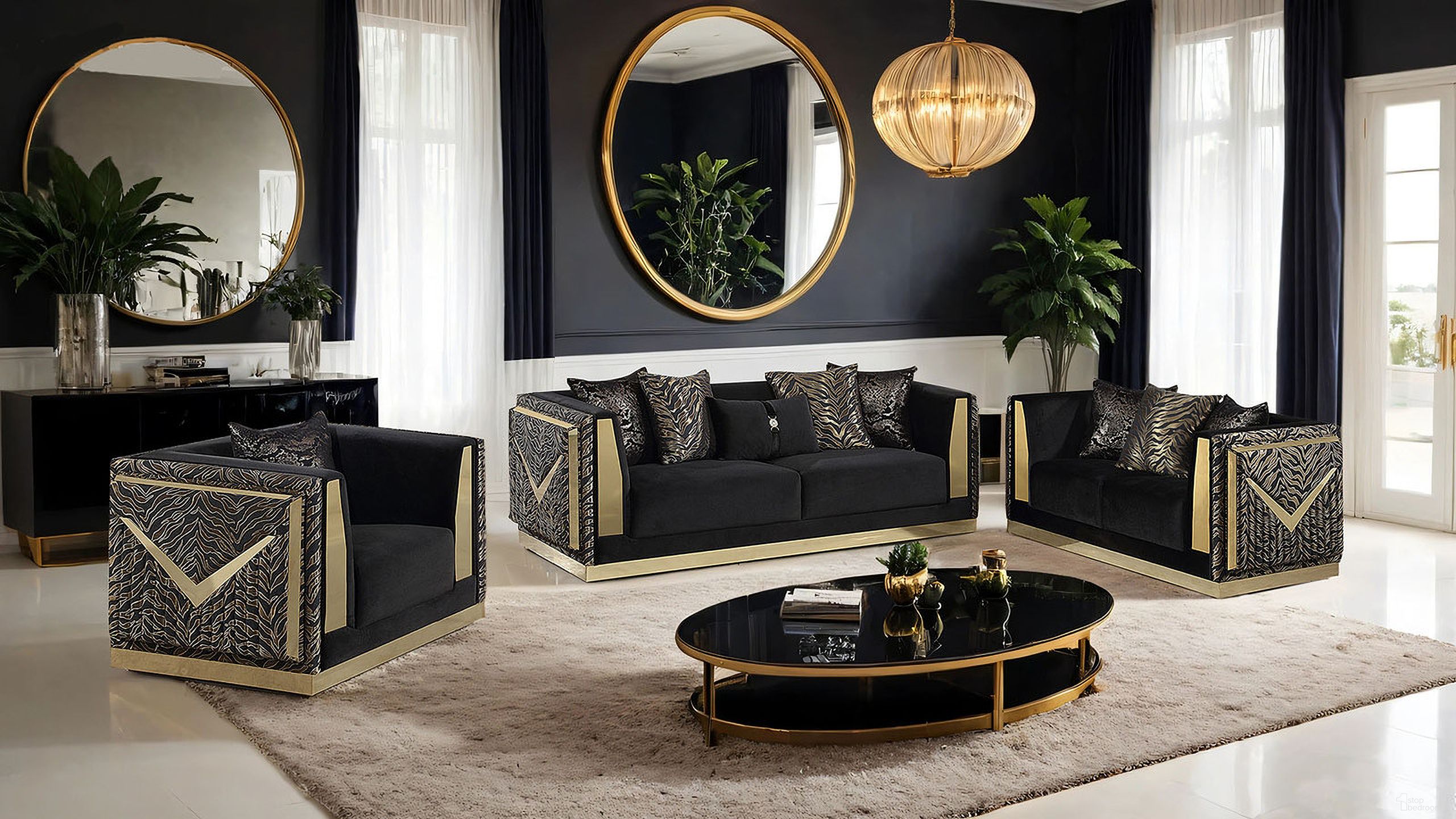 The appearance of Doriphei Loveseat In Black Velvet and Gold designed by Furniture of America in the glam interior design. This black velvet and gold piece of furniture  was selected by 1StopBedrooms from Doriphei Collection to add a touch of cosiness and style into your home. Sku: FM67000BK-LV. Material: Solid Wood.