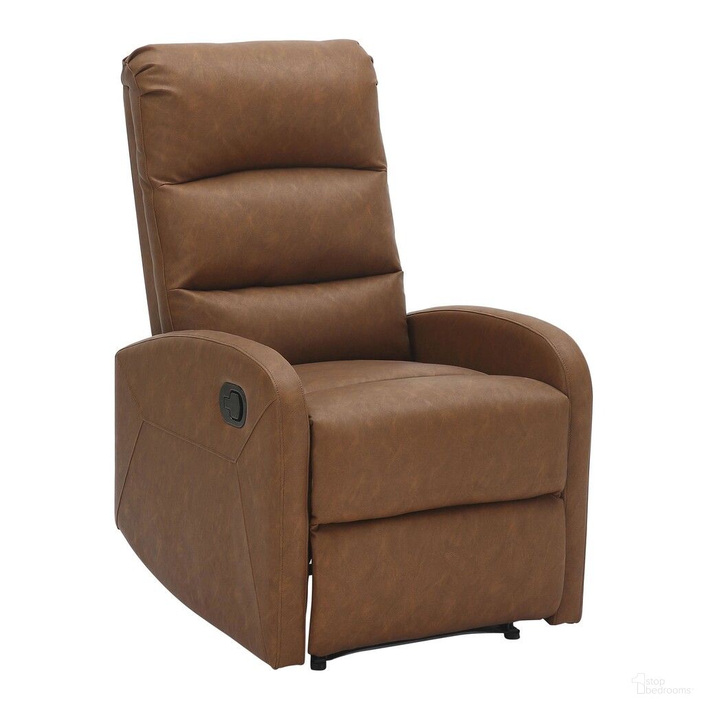 The appearance of Dormi Recliner Chair In Camel designed by Lumisource in the modern / contemporary interior design. This camel piece of furniture was selected by 1StopBedrooms from Dormi Collection to add a touch of cosiness and style into your home. Sku: RCL-DORMI CAM. Material: Faux Leather.