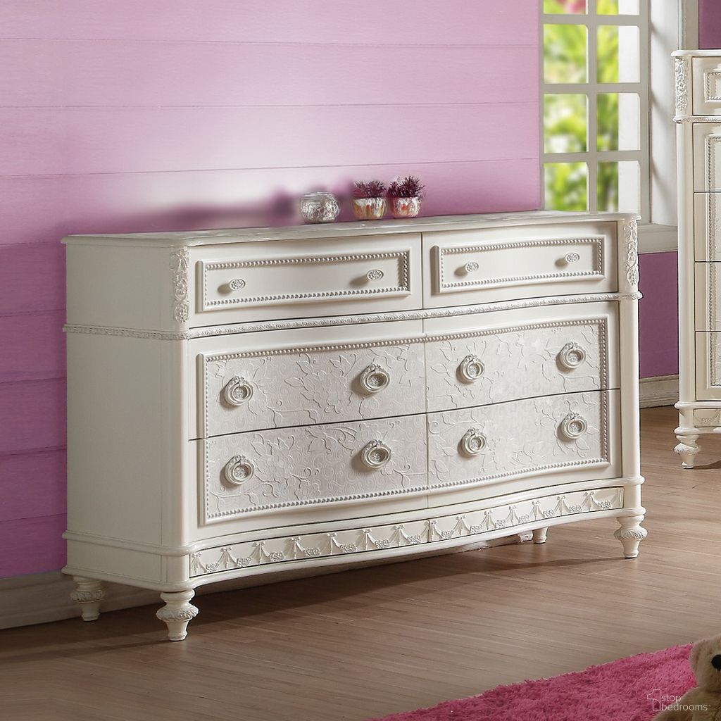 The appearance of Dorothy Dresser In Ivory designed by ACME in the transitional interior design. This ivory piece of furniture was selected by 1StopBedrooms from Dorothy Collection to add a touch of cosiness and style into your home. Sku: BD02269. Material: Wood.