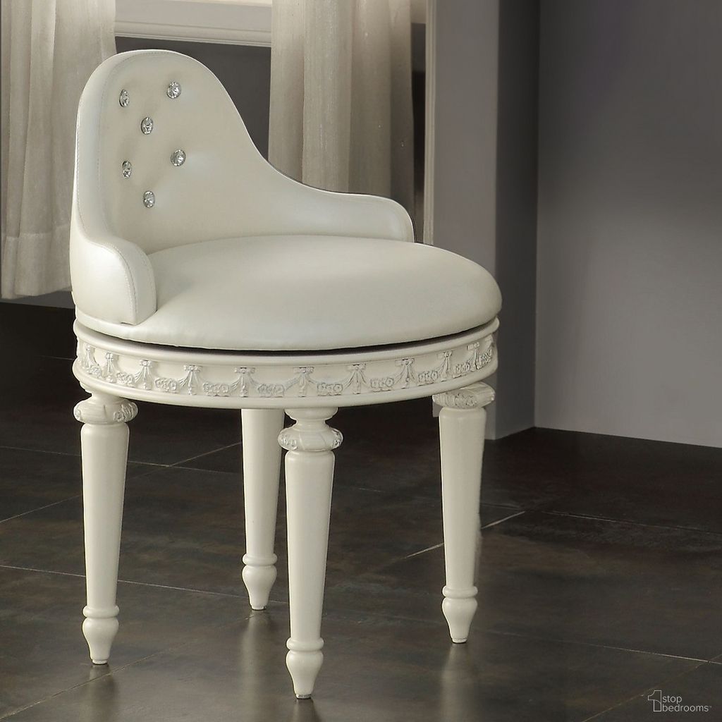 The appearance of Dorothy Vanity Chair with Swivel In Ivory designed by ACME in the transitional interior design. This ivory piece of furniture  was selected by 1StopBedrooms from Dorothy Collection to add a touch of cosiness and style into your home. Sku: BD02272. Material: Wood.