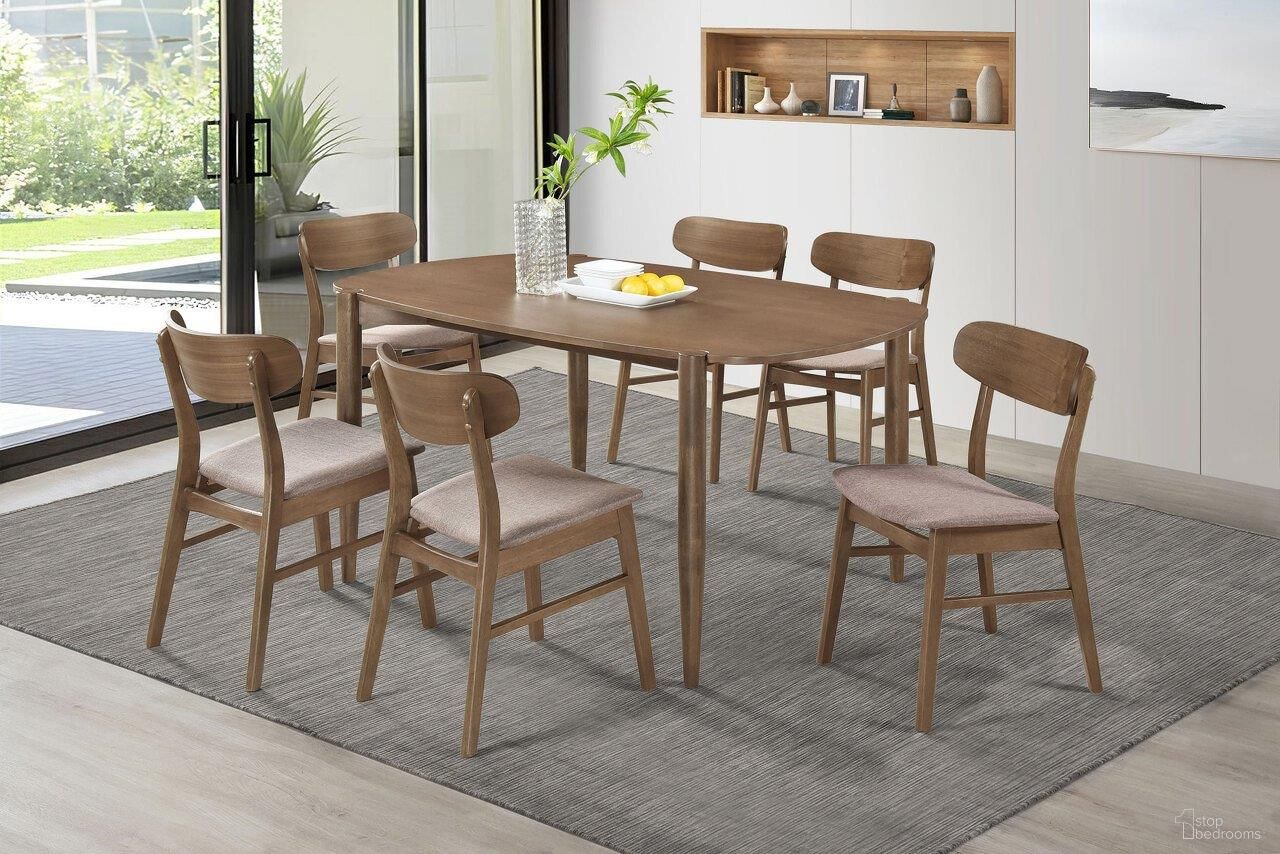 The appearance of Dortch Dining Room Set In Walnut designed by Coaster in the transitional interior design. This walnut piece of furniture was selected by 1StopBedrooms from Dortch Collection to add a touch of cosiness and style into your home. Sku: 108461;108462;108462. Table Base Style: Legs. Table Top Shape: Oval. Material: Wood. Size: 39" x 63".