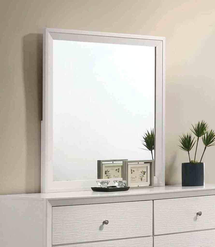 The appearance of Dortmund Mirror In White designed by Furniture of America in the modern / contemporary interior design. This white piece of furniture  was selected by 1StopBedrooms from Dortmund Collection to add a touch of cosiness and style into your home. Sku: CM7465WH-M. Material: Solid Wood.