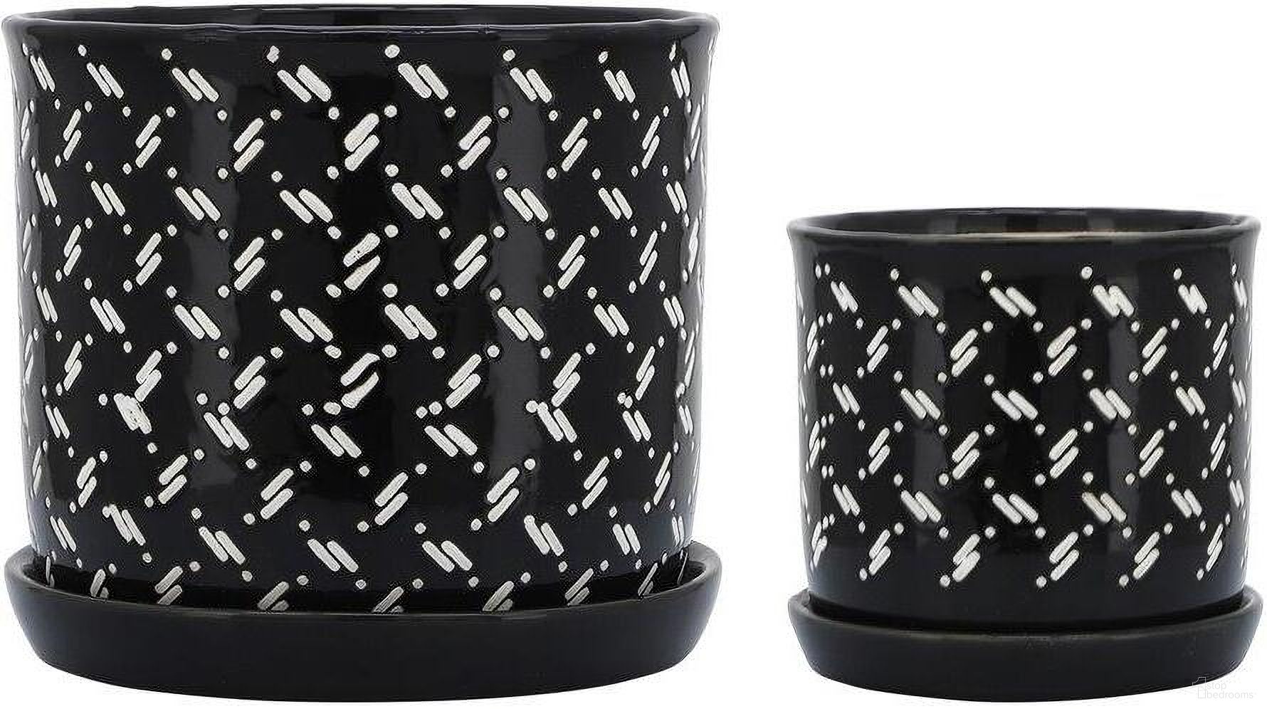 Dots Planter With Saucer Set of 2 In Black