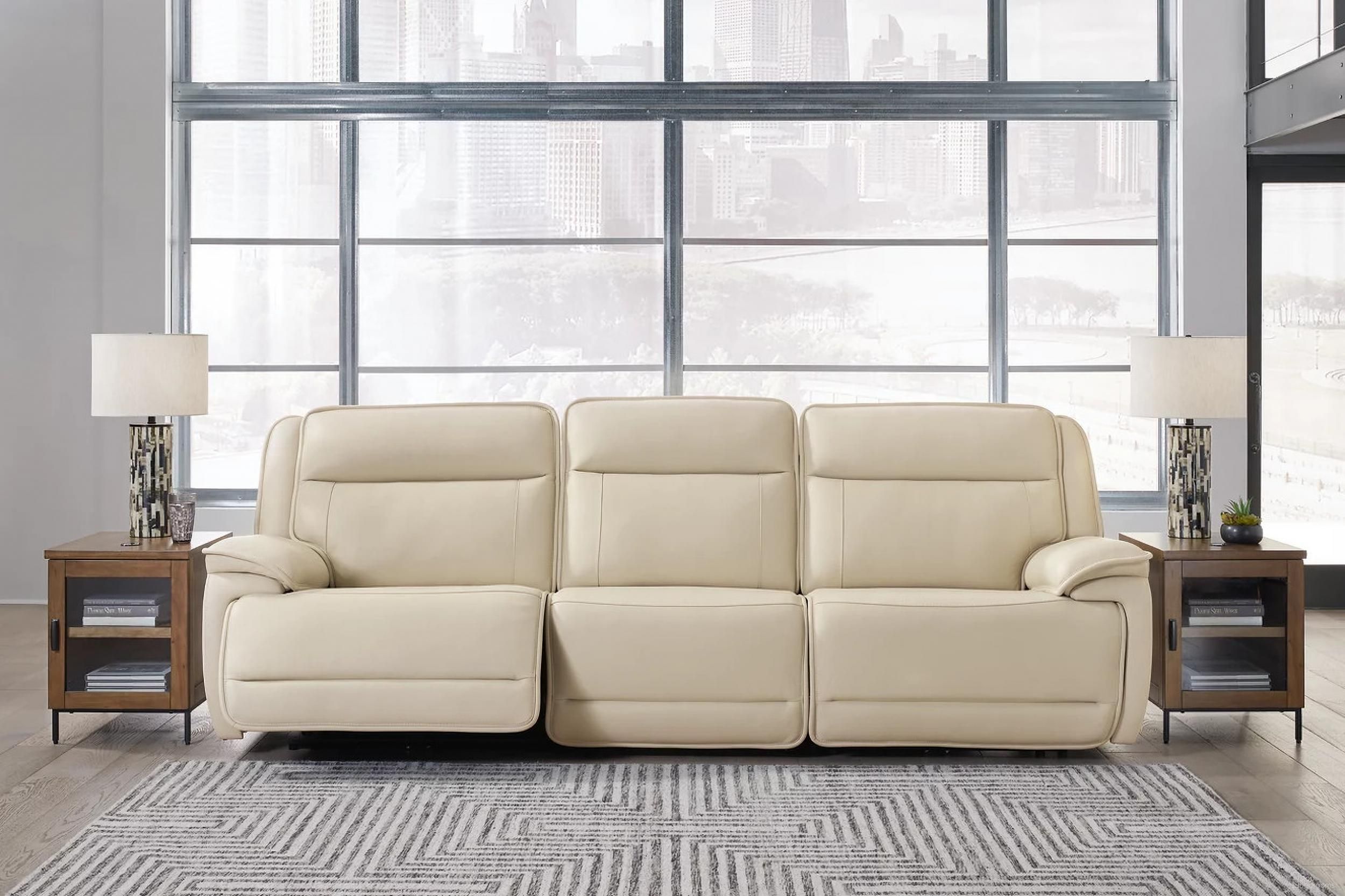 The appearance of Double Deal 3-Piece Power Reclining Sofa Sectional In Almond designed by Signature Design by Ashley in the modern / contemporary interior design. This almond piece of furniture  was selected by 1StopBedrooms from Double Deal Collection to add a touch of cosiness and style into your home. Sku: U1300158;U1300146;U1300162. Material: Genuine Leather.