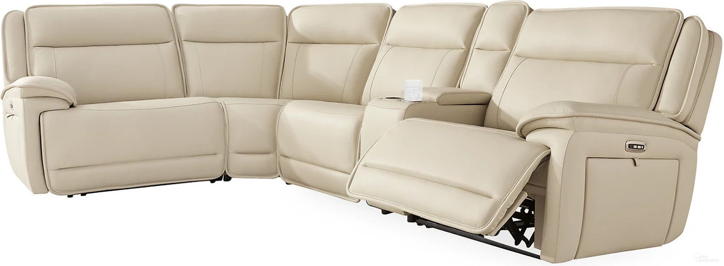 The appearance of Double Deal 5-Piece Reclining Sectional with Console In Almond designed by Signature Design by Ashley in the modern / contemporary interior design. This almond piece of furniture was selected by 1StopBedrooms from Double Deal Collection to add a touch of cosiness and style into your home. Sku: U1300158;U1300146;U1300177;U1300157;U1300162. Material: Leather. Layout: L-Shape.
