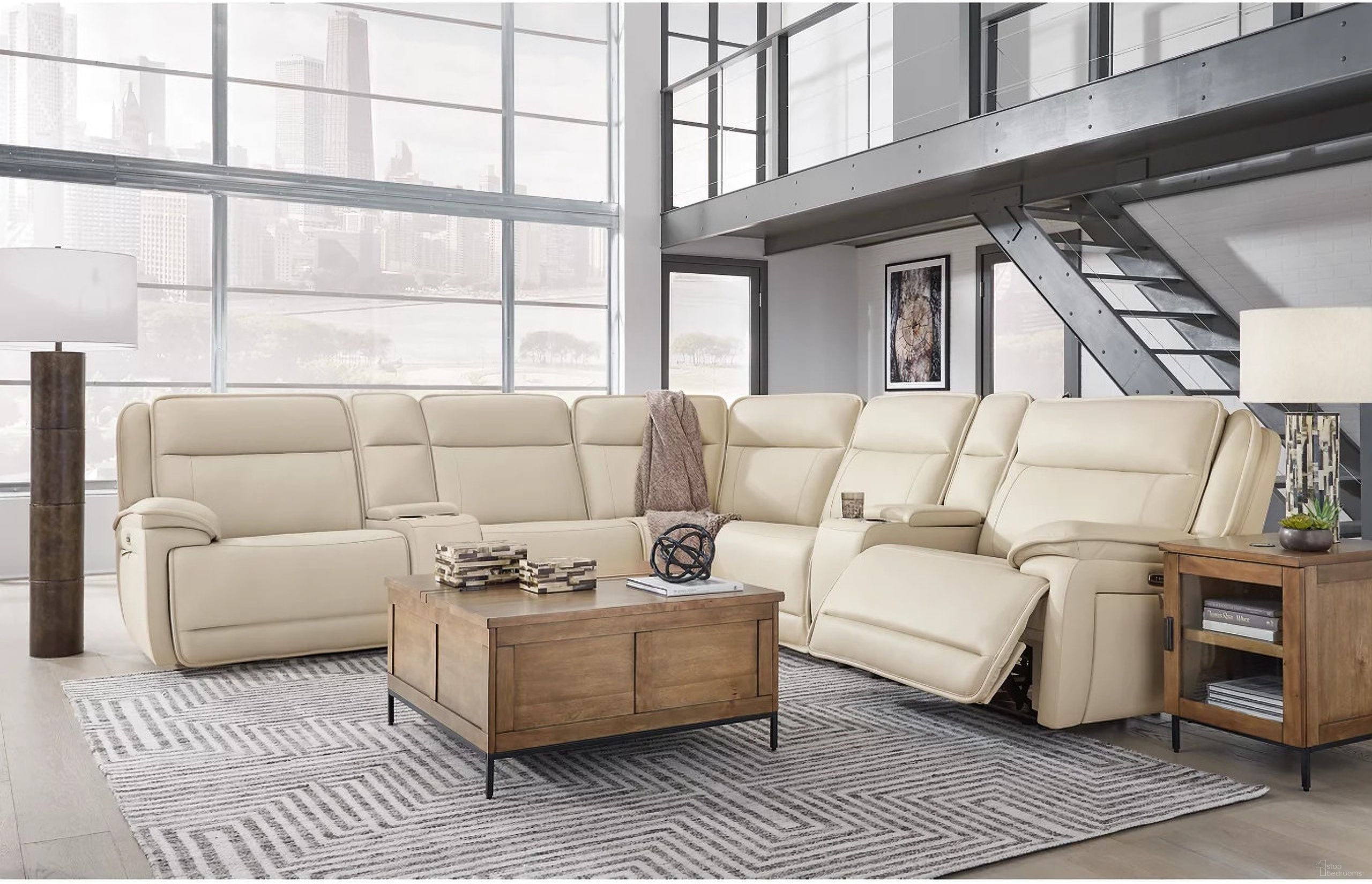 The appearance of Double Deal 7-Piece Reclining Sectional with 2 Consoles In Almond designed by Signature Design by Ashley in the modern / contemporary interior design. This almond piece of furniture  was selected by 1StopBedrooms from Double Deal Collection to add a touch of cosiness and style into your home. Sku: U1300158;U1300131;U1300146;U1300157;U1300157;U1300177;U1300162. Material: Leather. Layout: L-Shape.