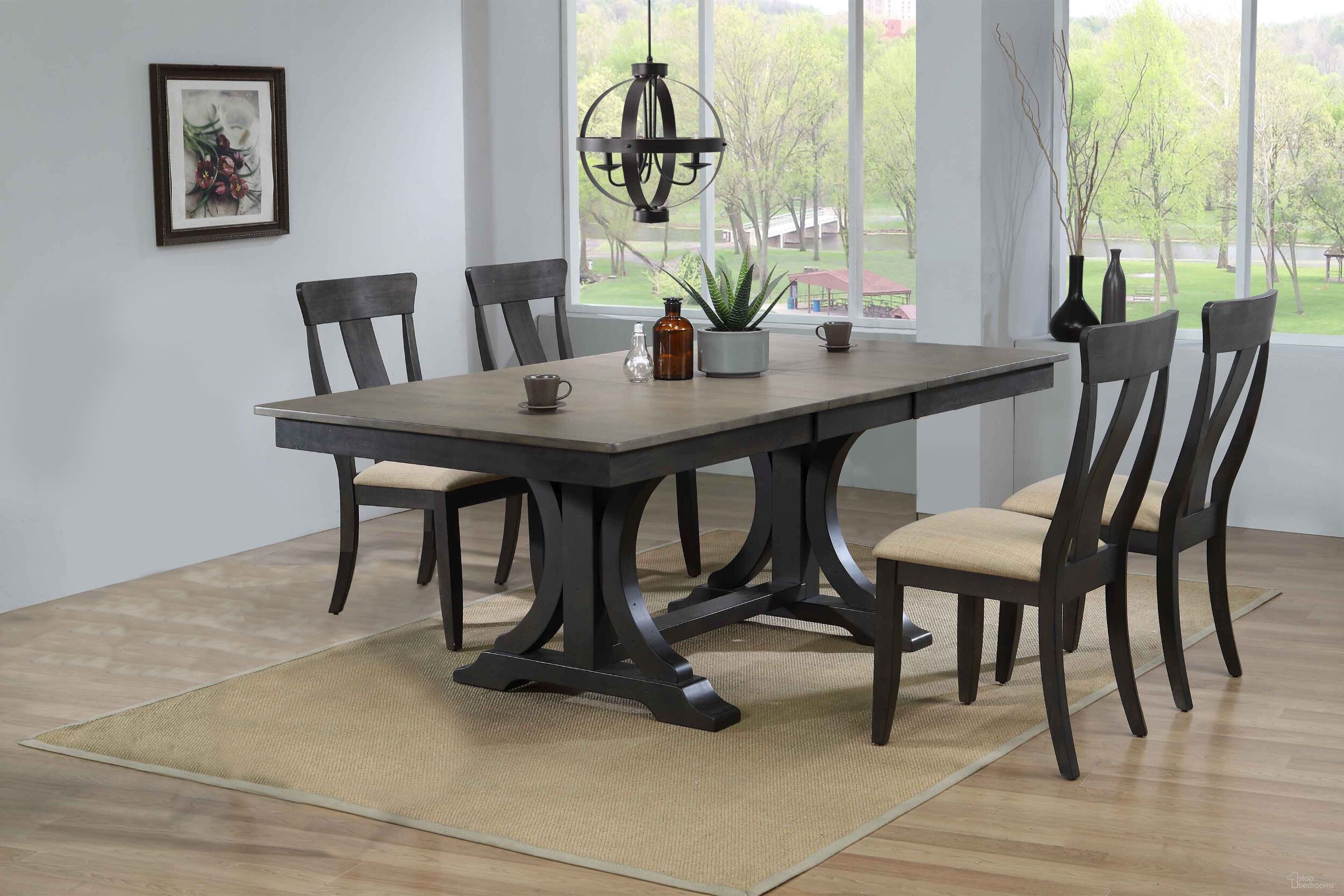 The appearance of Double Pedestal Deco Upholstered Panel Back 5-Piece Dining Set In Grey Stone and Black Stone designed by Iconic Furniture in the rustic / southwestern interior design. This grey stone and black stone piece of furniture was selected by 1StopBedrooms from Double Deco Collection to add a touch of cosiness and style into your home. Sku: RT82DECOCH57U97BKS-5PC. Table Base Style: Double Pedestal. Table Top Shape: Rectangular. Material: Rubberwood.