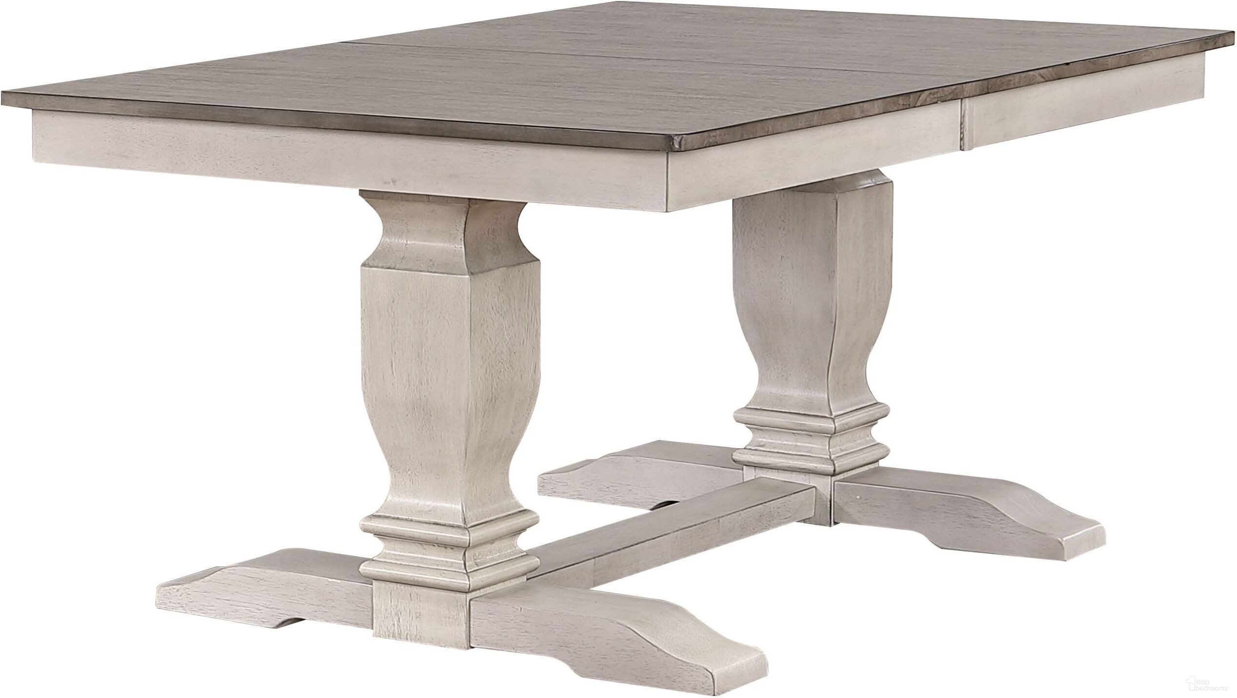 The appearance of Trestle Transitional Dining Table In Distressed Ash and Stormy White designed by Iconic Furniture in the rustic / southwestern interior design. This distressed ash and stormy white piece of furniture  was selected by 1StopBedrooms from TR Collection to add a touch of cosiness and style into your home. Sku: RT82TRASHSTW. Table Base Style: Trestle. Table Top Shape: Rectangular. Material: Rubberwood. Size: 82" x 42".