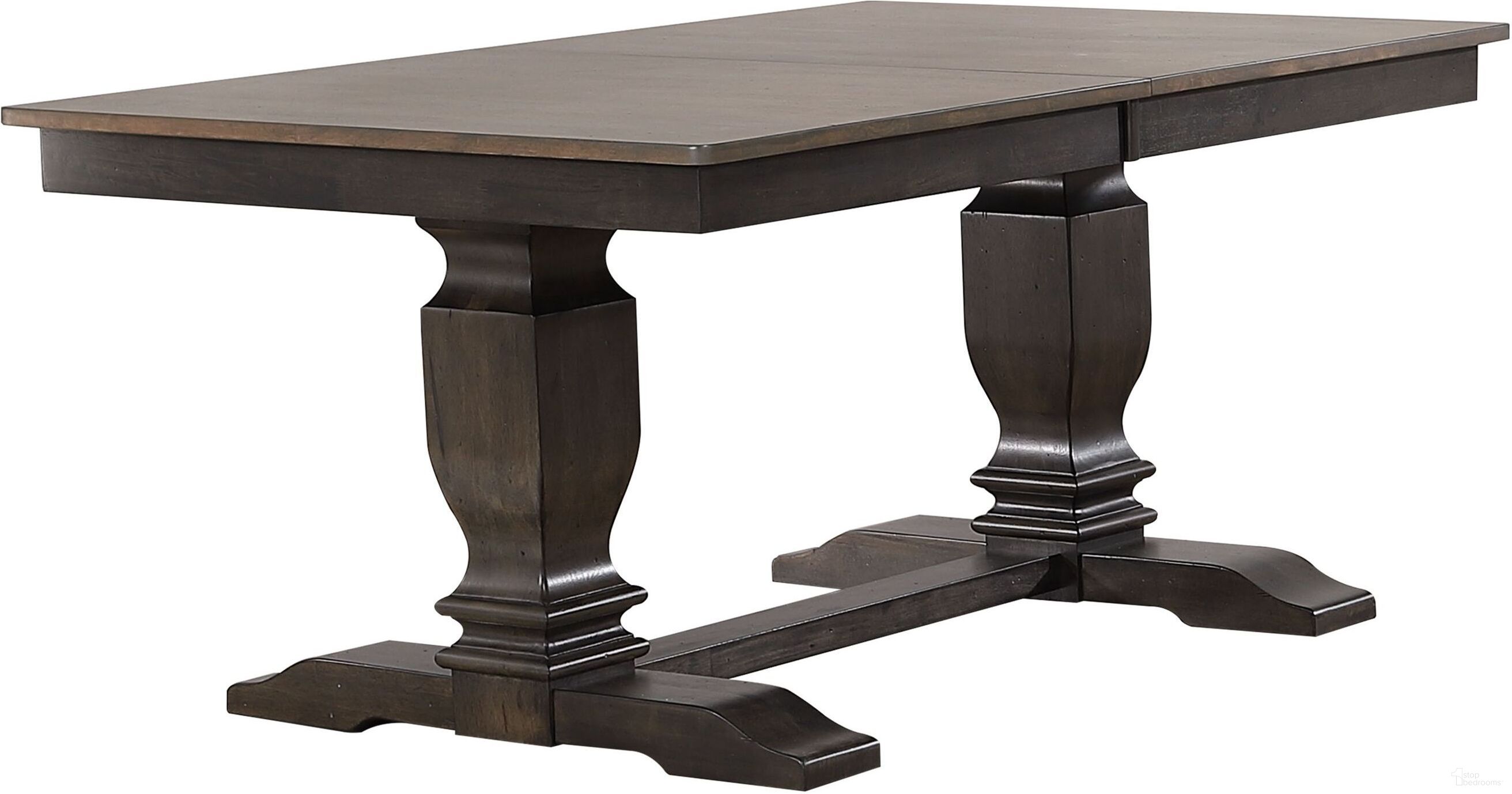 The appearance of Trestle Transitional Dining Table In Grey Stone and Black Stone designed by Iconic Furniture in the rustic / southwestern interior design. This grey stone and black stone piece of furniture  was selected by 1StopBedrooms from TR Collection to add a touch of cosiness and style into your home. Sku: RT82TRGRSBKS. Table Base Style: Trestle. Table Top Shape: Rectangular. Material: Rubberwood. Size: 82" x 42".