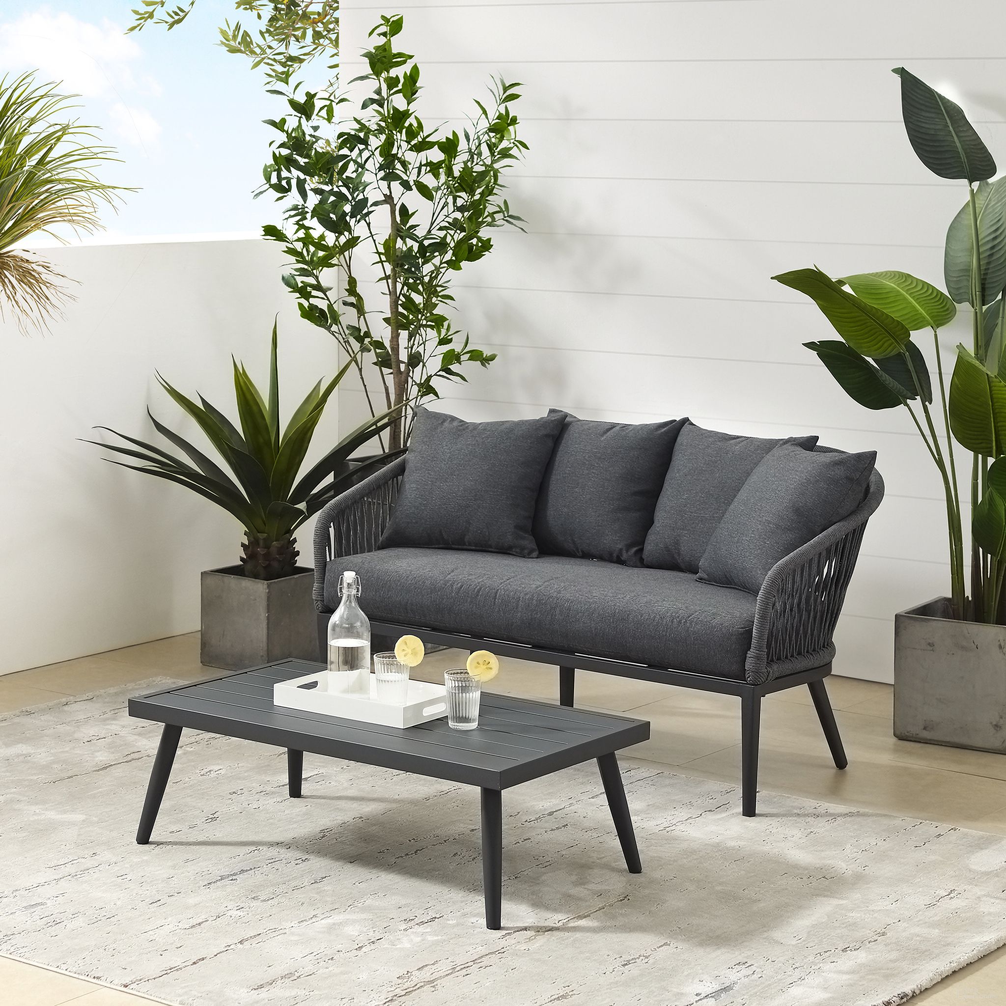 The appearance of Dover 2 Piece Outdoor Loveseat Patio Furniture Set In Charcoal and Matte Black designed by Crosley Brands in the modern / contemporary interior design. This charcoal piece of furniture was selected by 1StopBedrooms from Dover Collection to add a touch of cosiness and style into your home. Sku: CO7330MB-CL. Material: Steel.