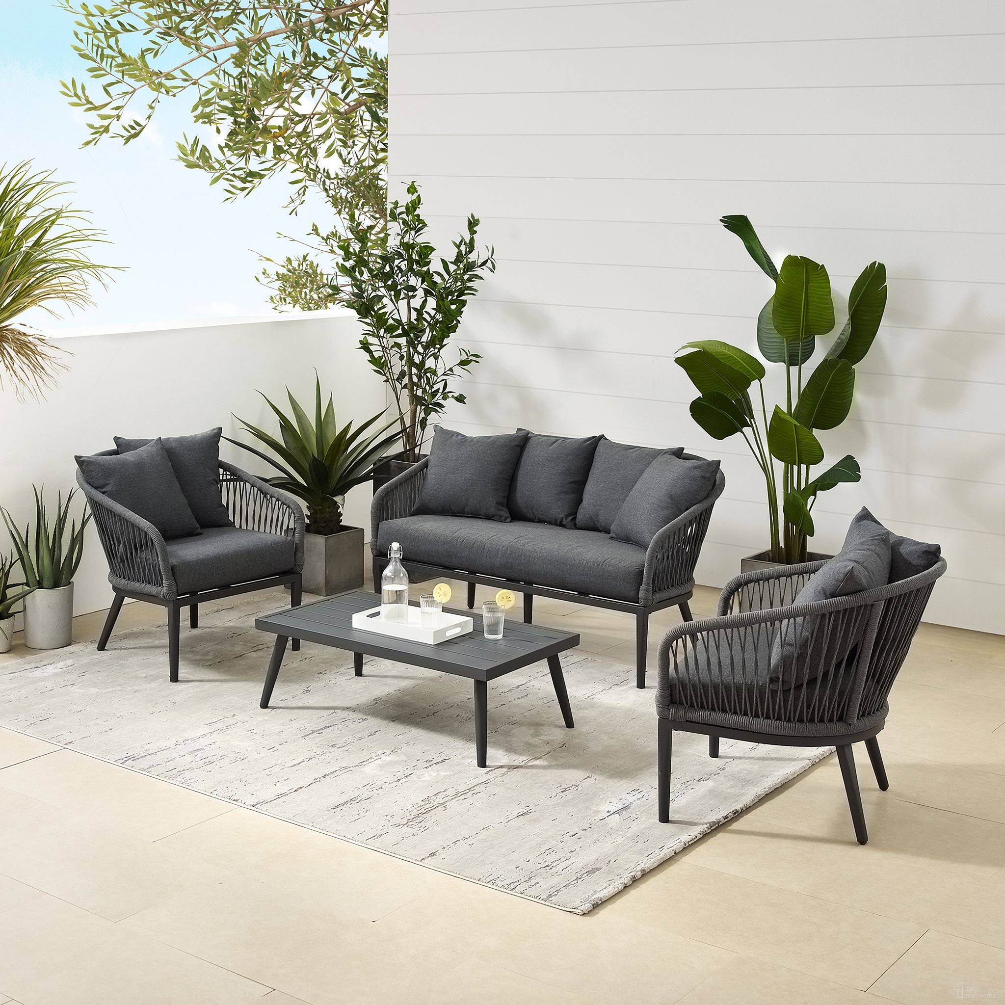 The appearance of Dover 4 Piece Outdoor Loveseat Patio Furniture Set In Charcoal and Matte Black designed by Crosley Brands in the modern / contemporary interior design. This charcoal piece of furniture was selected by 1StopBedrooms from Dover Collection to add a touch of cosiness and style into your home. Sku: CO7330MB-CL;CO7331MB-CL. Material: PVC.
