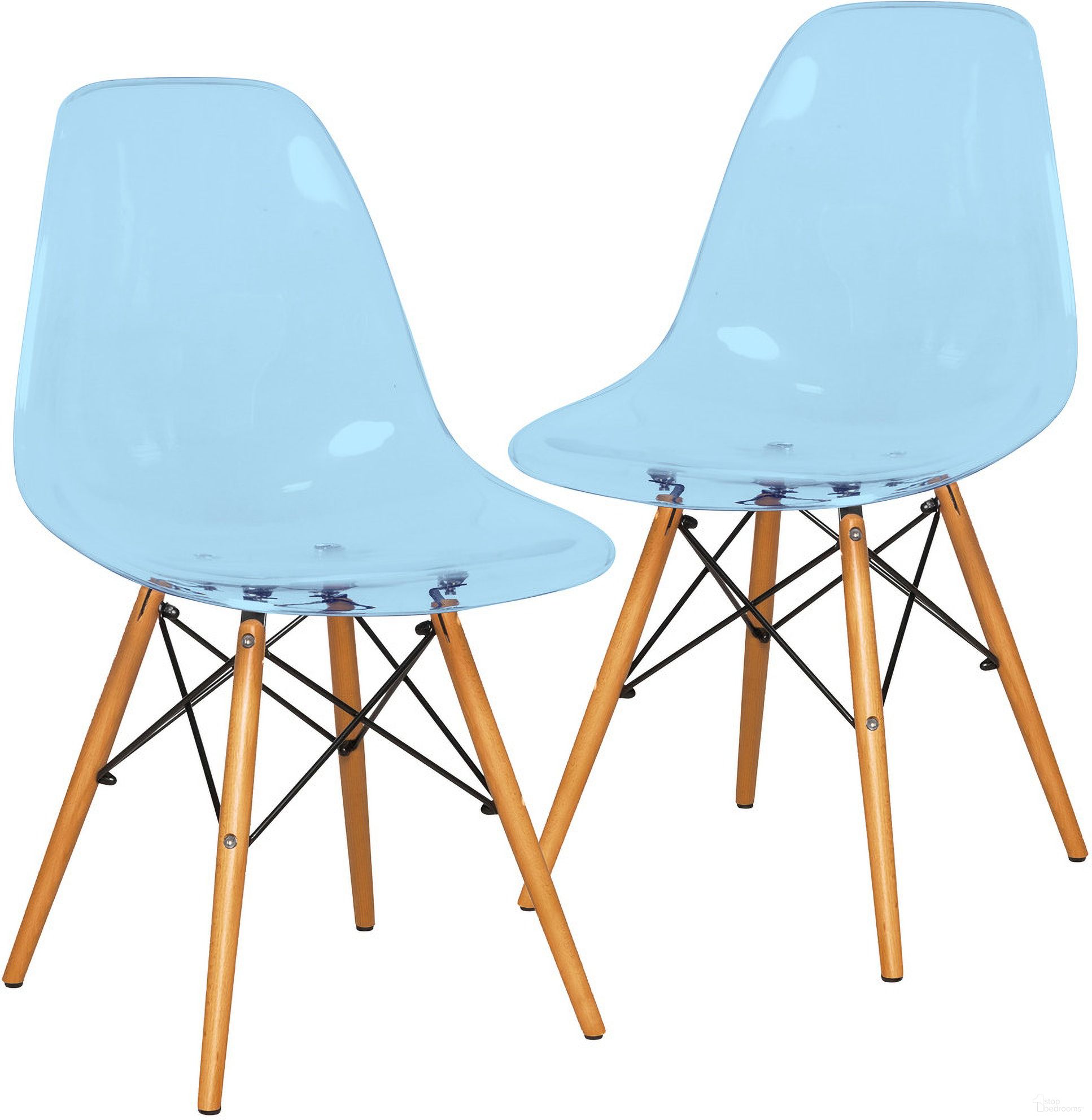 The appearance of Dover Plastic Molded Dining Side Chair Set of 2 In Transparent Blue designed by LeisureMod in the modern / contemporary interior design. This transparent blue piece of furniture was selected by 1StopBedrooms from Dover Collection to add a touch of cosiness and style into your home. Sku: EP19TBU2. Material: Plastic. Chair Type: Side Chair.
