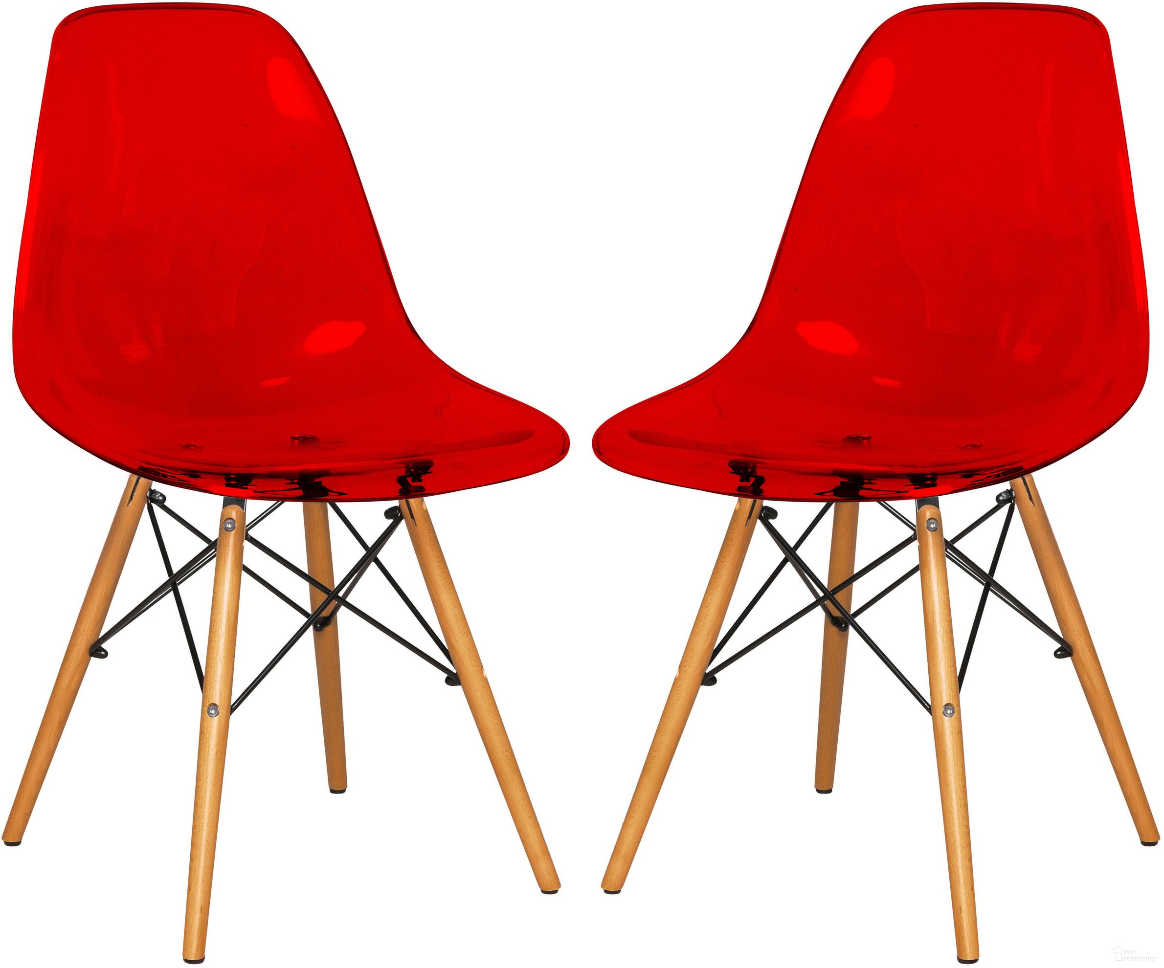 The appearance of Dover Plastic Molded Dining Side Chair Set of 2 In Transparent Red designed by LeisureMod in the modern / contemporary interior design. This transparent red piece of furniture was selected by 1StopBedrooms from Dover Collection to add a touch of cosiness and style into your home. Sku: EP19TR2. Material: Plastic. Chair Type: Side Chair.