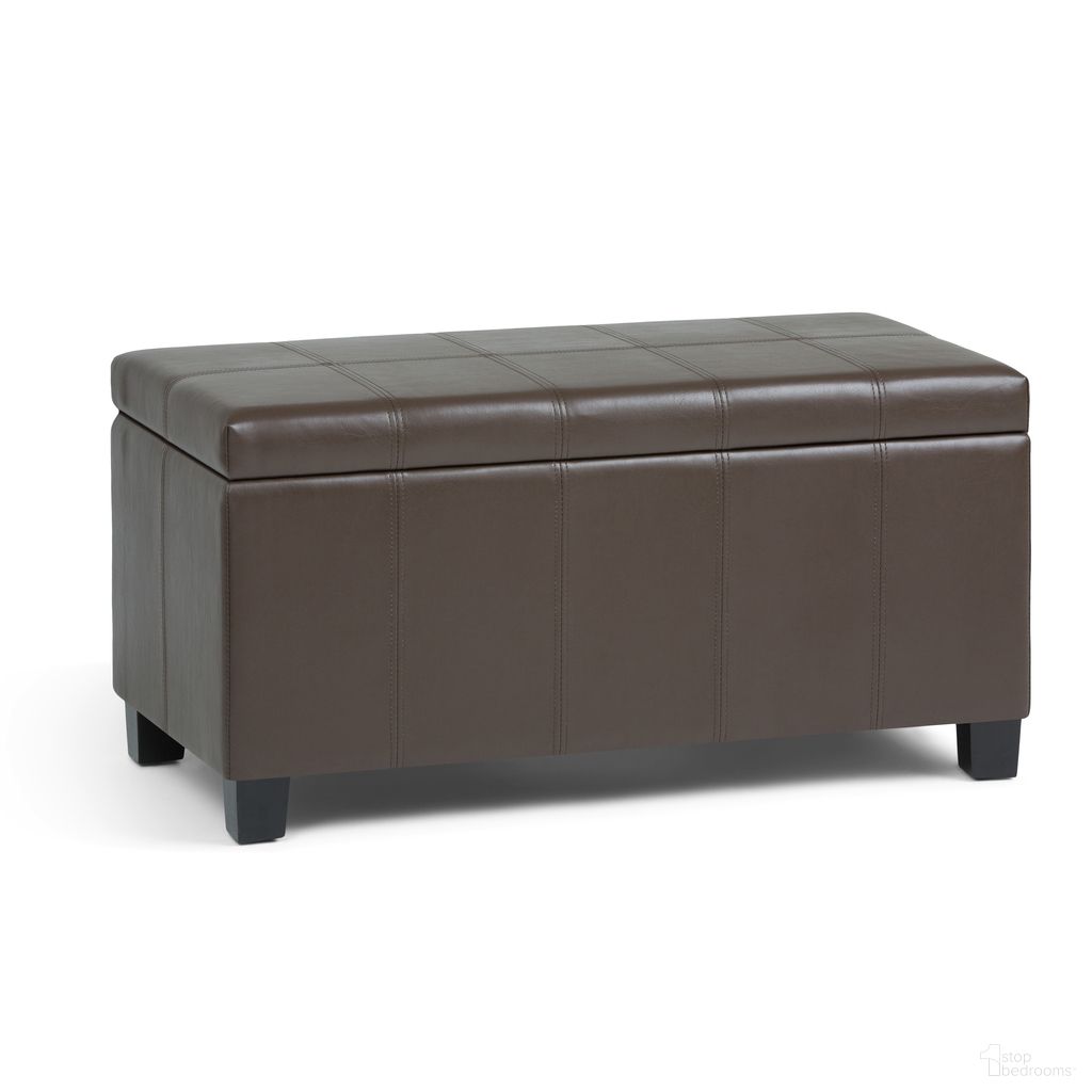 Dover Vegan Faux Leather Storage Ottoman Bench In Chocolate Brown