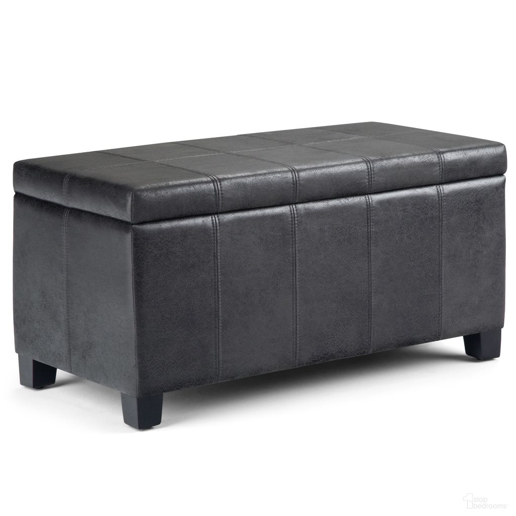 Dover Vegan Faux Leather Storage Ottoman Bench In Distressed Black
