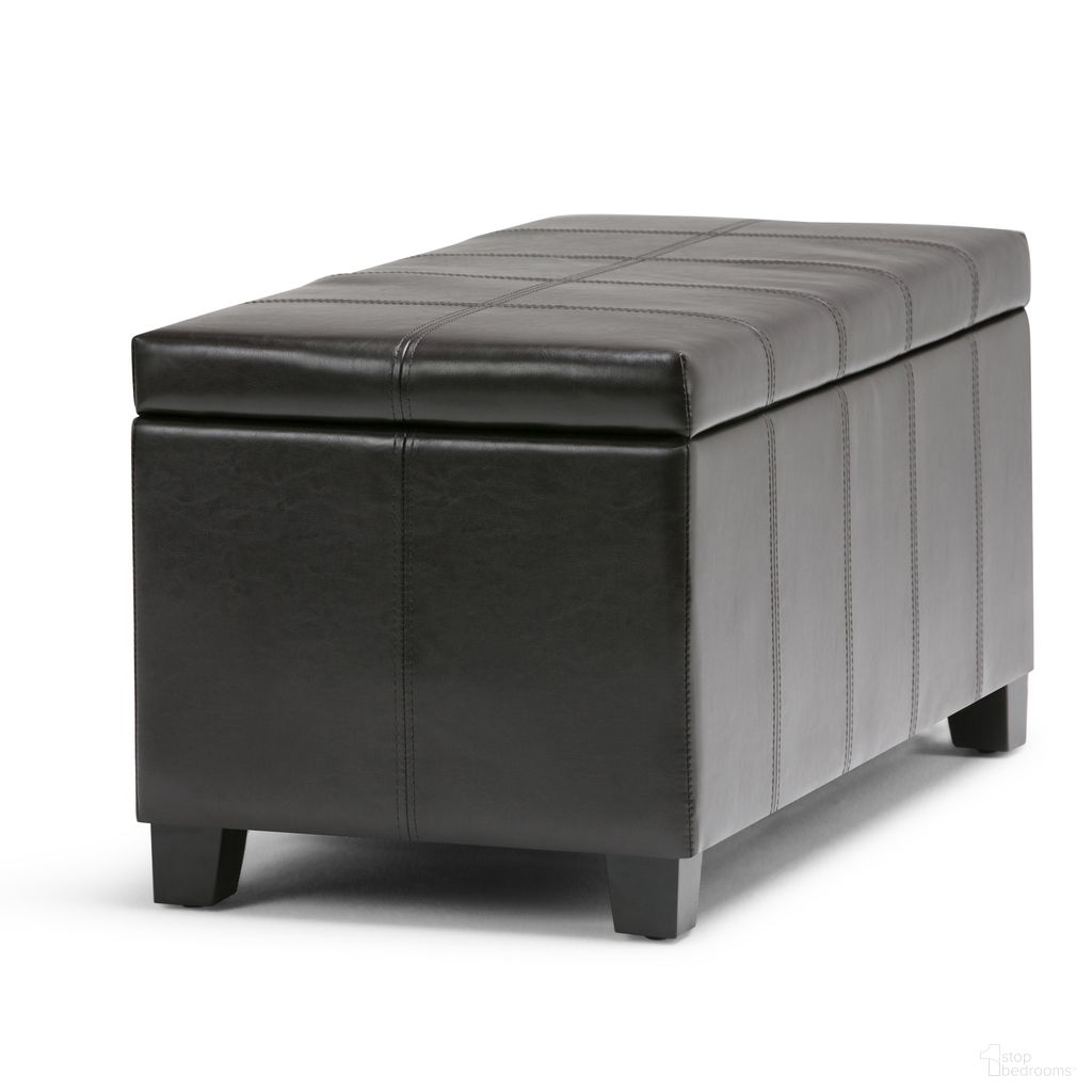 Dover Vegan Faux Leather Storage Ottoman Bench In Tanners Brown