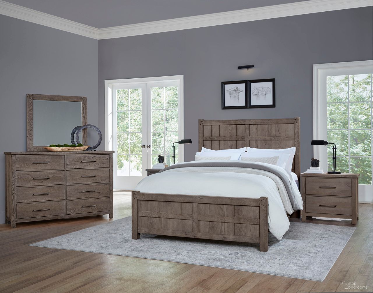 The appearance of Dovetail Board and Batten Bedroom Set In Mystic Grey designed by Vaughan Bassett in the transitional interior design. This mystic grey piece of furniture was selected by 1StopBedrooms from Dovetail Collection to add a touch of cosiness and style into your home. Sku: 751-559;751-955;751-922;751-227. Material: Wood. Bed Size: California King.