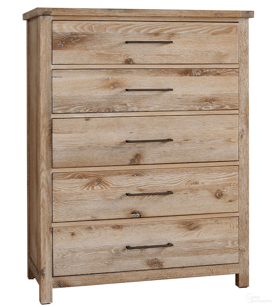The appearance of Dovetail Chest In Sun Bleached White designed by Vaughan Bassett in the transitional interior design. This sun bleached white piece of furniture was selected by 1StopBedrooms from Dovetail Collection to add a touch of cosiness and style into your home. Sku: 754-115. Material: Wood.