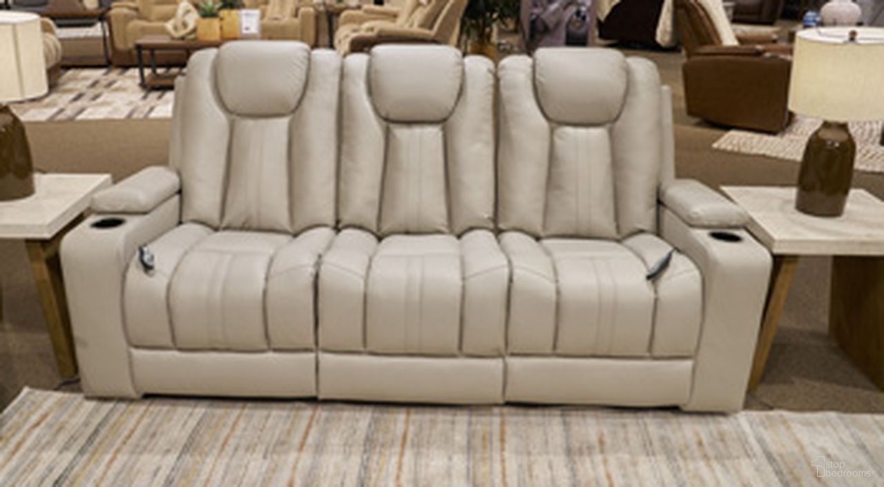 Downing Court Reclining Sofa with Drop Down Table In Coin