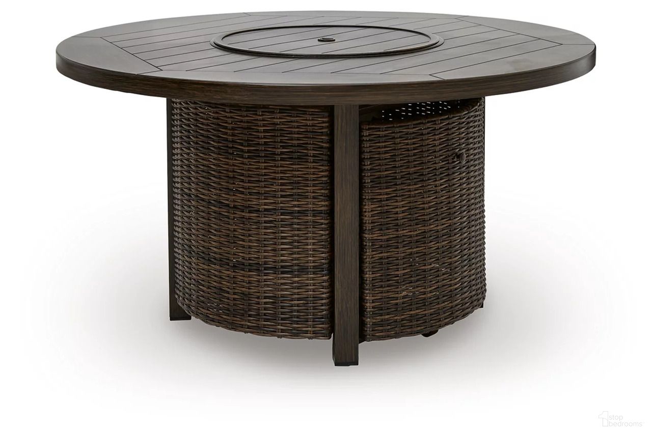 The appearance of Drakes Beach Outdoor Fire Pit Table In Dark Brown designed by Signature Design by Ashley in the transitional interior design. This dark brown piece of furniture was selected by 1StopBedrooms from Drakes Beach Collection to add a touch of cosiness and style into your home. Sku: P760-776. Material: Wood.