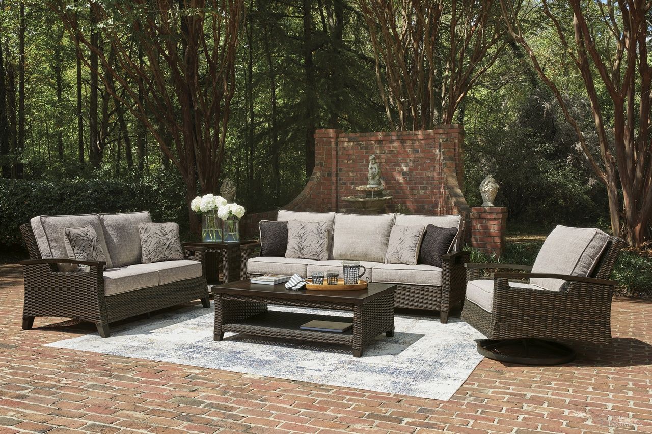 The appearance of Drakes Beach Outdoor Occasional Table Set In Dark Brown designed by Signature Design by Ashley in the transitional interior design. This dark brown piece of furniture was selected by 1StopBedrooms from Drakes Beach Collection to add a touch of cosiness and style into your home. Sku: P760-701;P760-702. Material: Aluminium.