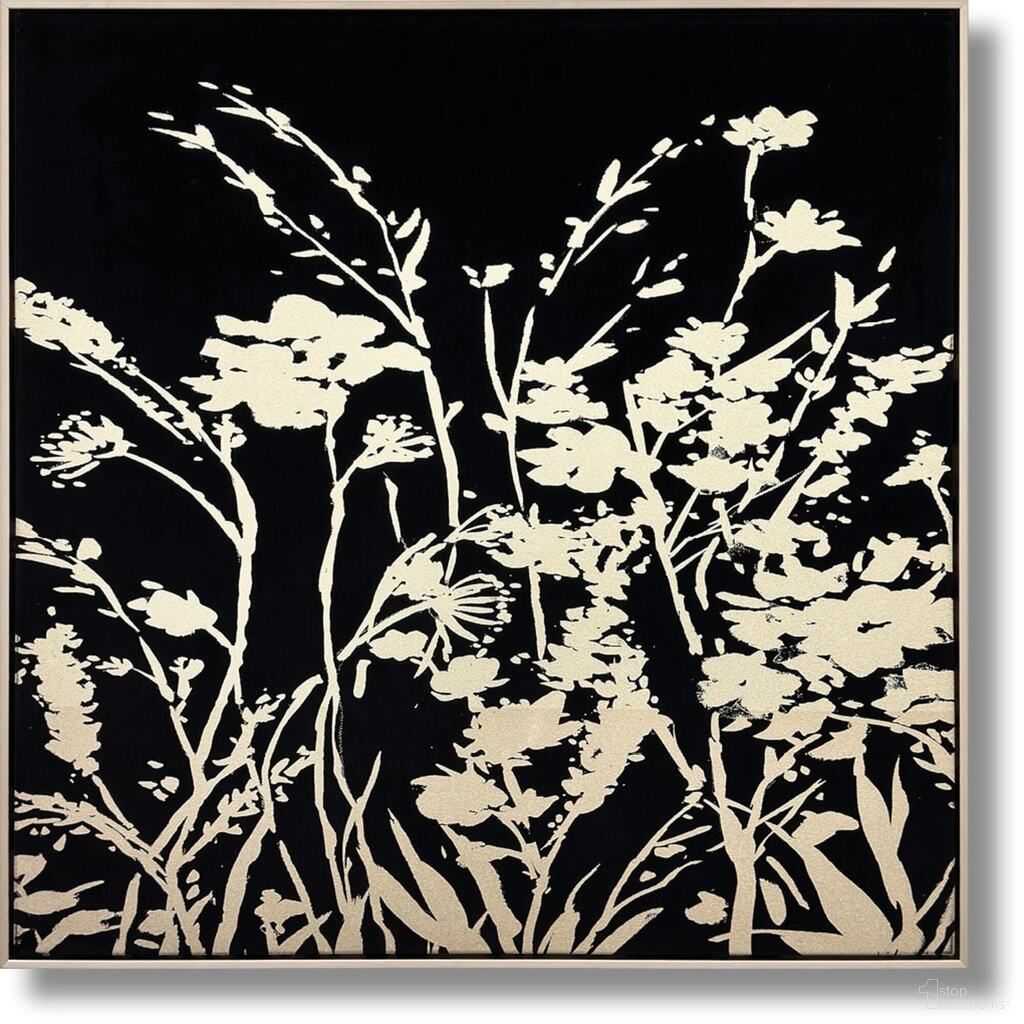 Dramatic Botanical Noir Glow Canvas Wall Art In Black and Gold