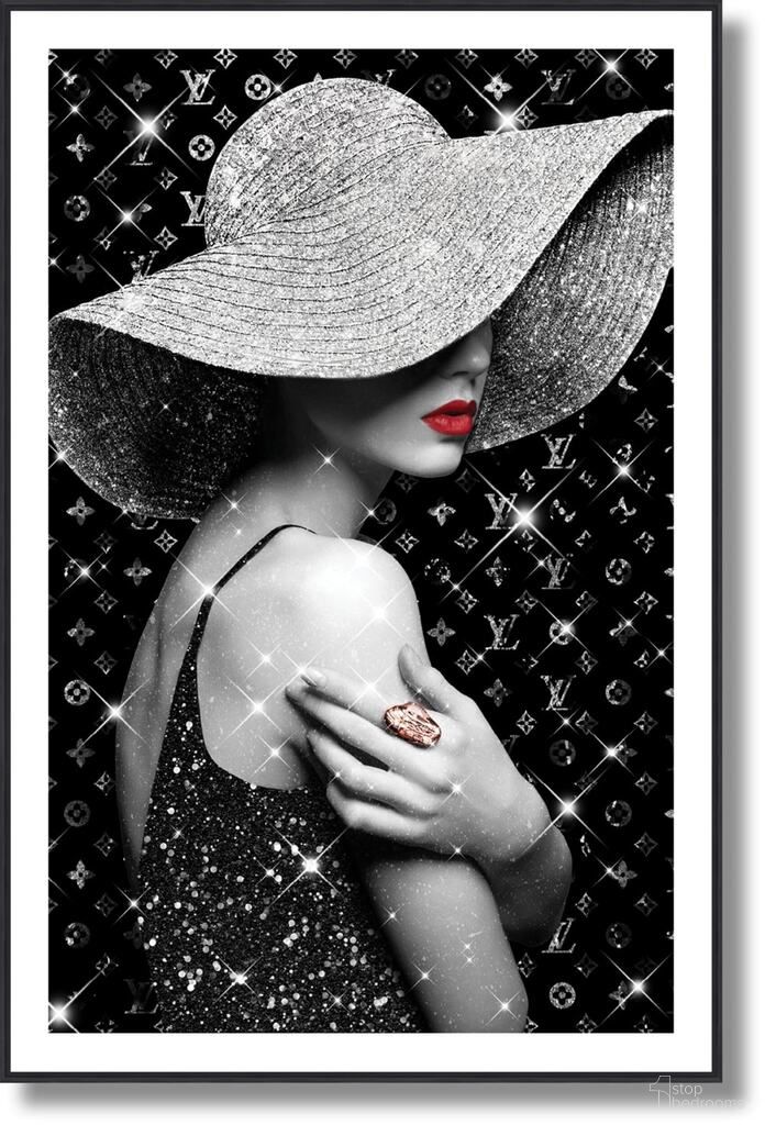 Dramatic Glamorous Woman with Hat in Glitter Art Wall Art In Black and Silver