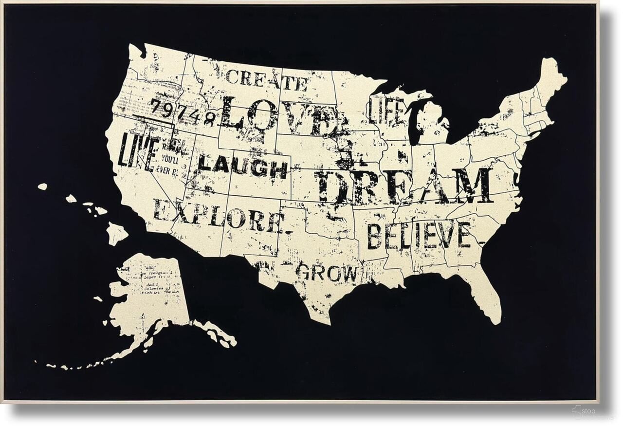 Dramatic Inspiration Across America Map Canvas Wall Art In Black and Cream