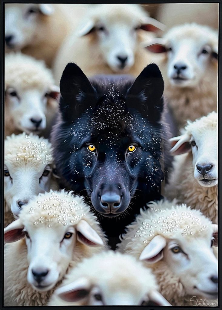 Dramatic Midnight Among Sheep - 28" x 20" - Gloss Canvas with Rocks In Black/Gray/Ivory