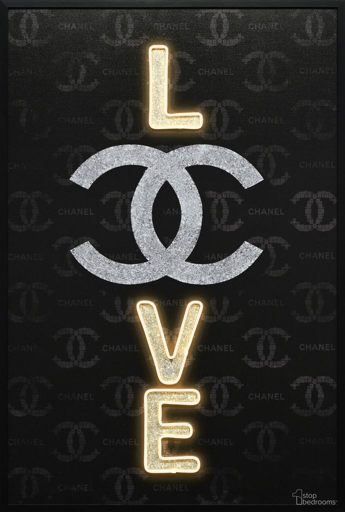 Dramatic Noir Love - 48" x 33" - Hand-Embellished LED Canvas In Black Silver and Gold