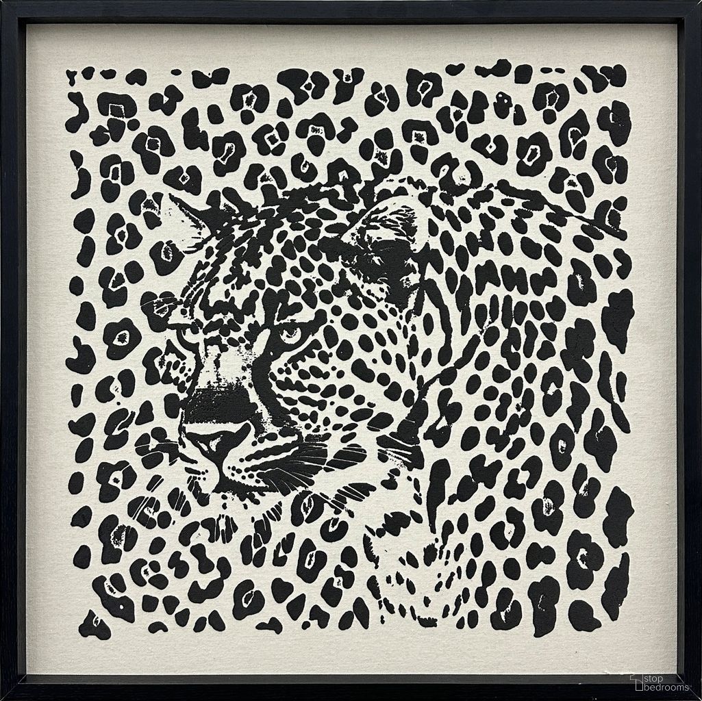 Dramatic Shadow Leopard - 24" x 24" - Puff Printed Canvas In Black and Ivory