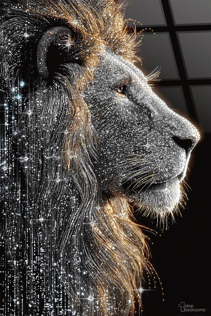 Dramatic Starlit Sovereign I - 60" x 40" - Tempered Glass with Foil and Rhinestones In Black Silver and Gold