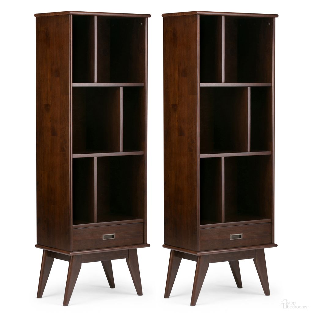The appearance of Draper 22 Inch 6 Cubbie Bookcase Set of 2 In Medium Auburn Brown designed by Simpli Home in the transitional interior design. This medium auburn brown piece of furniture was selected by 1StopBedrooms from Draper Collection to add a touch of cosiness and style into your home. Sku: DRS222B001MAB. Material: Rubberwood.