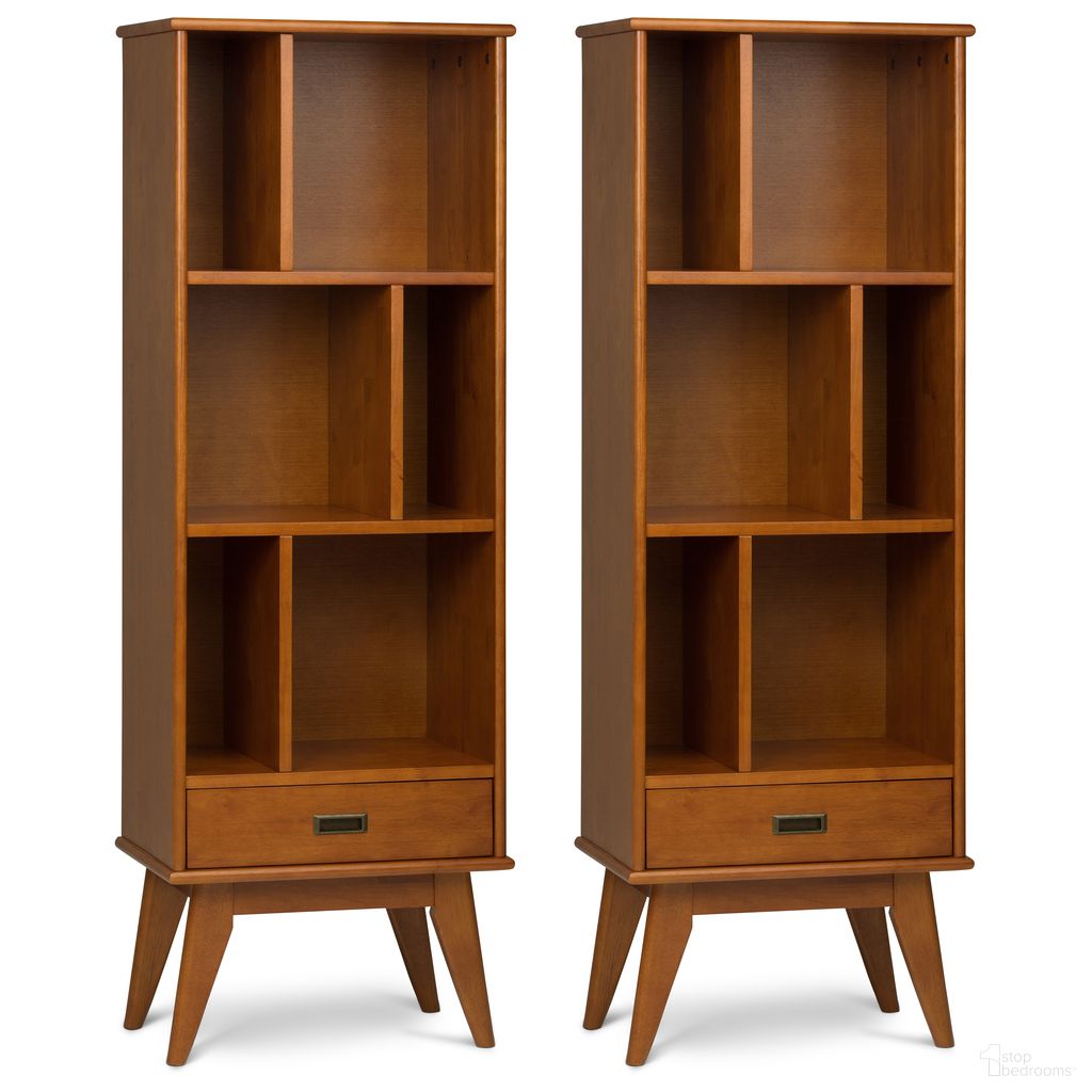 The appearance of Draper 22 Inch 6 Cubbie Bookcase Set of 2 In Teak Brown designed by Simpli Home in the transitional interior design. This teak brown piece of furniture was selected by 1StopBedrooms from Draper Collection to add a touch of cosiness and style into your home. Sku: DRS222B001TK. Material: Rubberwood.