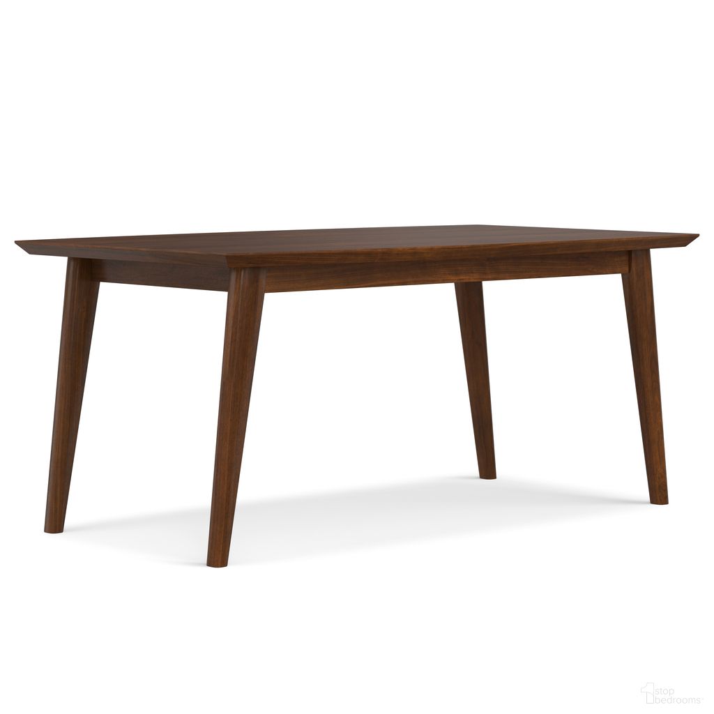 The appearance of Draper Dining Table In Walnut Veneer designed by Simpli Home in the transitional interior design. This walnut veneer piece of furniture was selected by 1StopBedrooms from Draper Collection to add a touch of cosiness and style into your home. Sku: AXCDRPDT-WAL. Table Base Style: Legs. Table Top Shape: Rectangular. Material: Walnut Veneer. Size: 40" x 66".