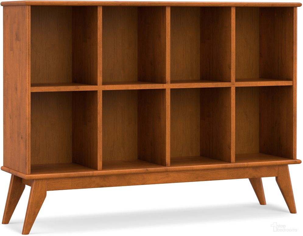 The appearance of Draper Solid Hardwood Mid Century 8 Cube Storage Sofa Table In Teak Brown designed by Simpli Home in the transitional interior design. This teak brown piece of furniture was selected by 1StopBedrooms from Draper Collection to add a touch of cosiness and style into your home. Sku: AXCDRP-17-TK. Material: Rubberwood.