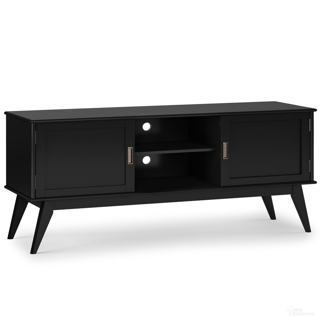 Draper Solid Hardwood Mid Century Low TV Media Stand In Black