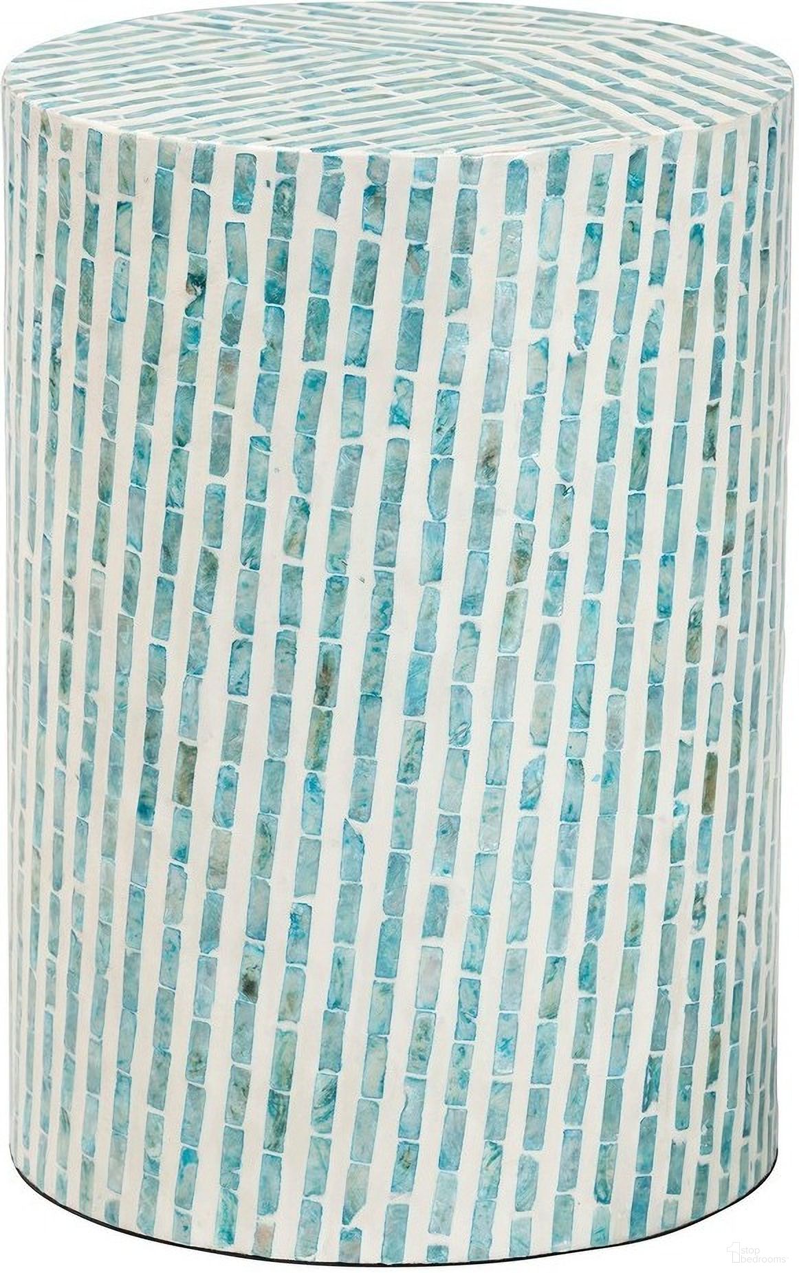 Draven Mother of Pearl End Table In White and Mosaic Blue
