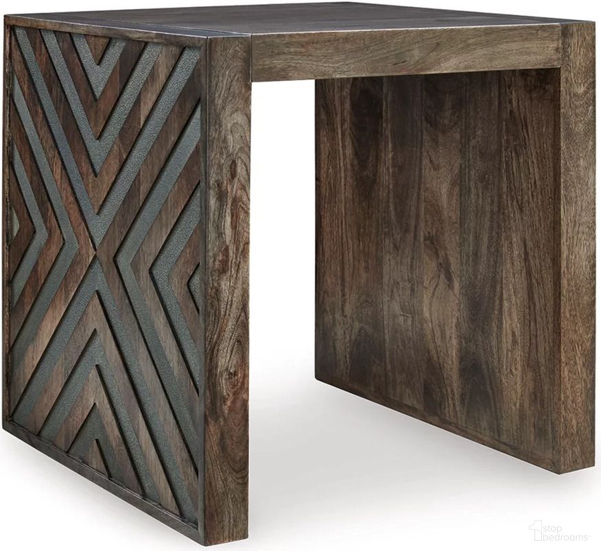 The appearance of Dreggan End Table In Brown designed by Signature Design by Ashley in the transitional interior design. This brown piece of furniture  was selected by 1StopBedrooms from Dreggan Collection to add a touch of cosiness and style into your home. Sku: T567-2. Material: Wood.