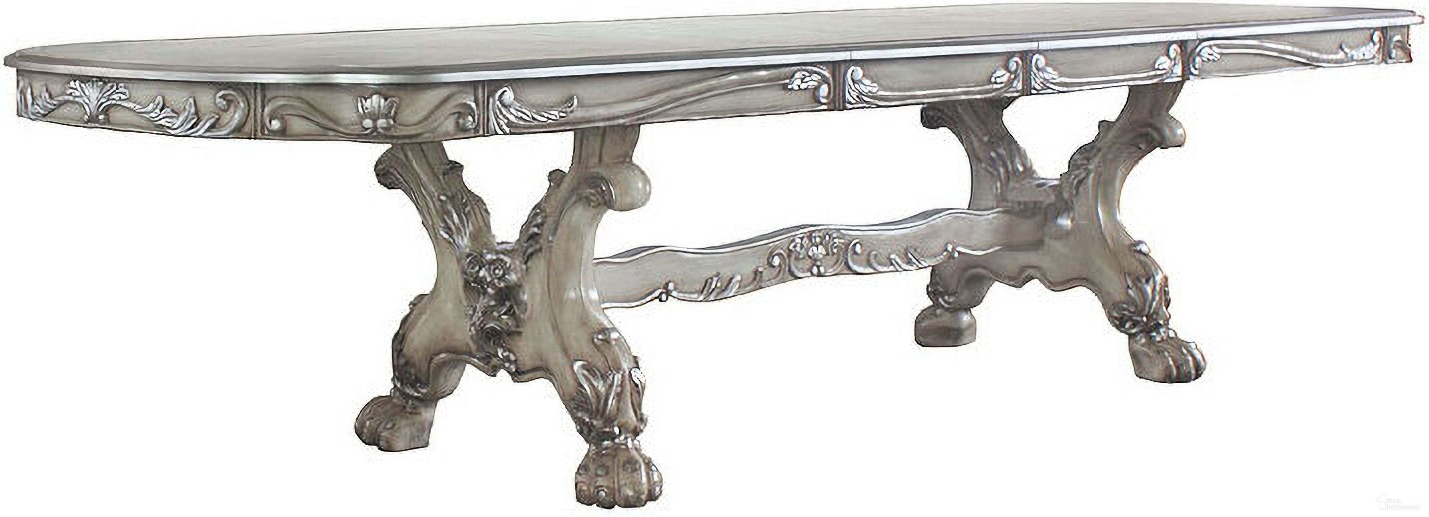 The appearance of Dresden 136 Inch Rectangular Dining Table (Vintage Bone White) designed by ACME in the transitional interior design. This vintage piece of furniture was selected by 1StopBedrooms from Dresden Collection to add a touch of cosiness and style into your home. Sku: 68170T;68171ST. Table Base Style: Trestle. Material: Wood. Table Top Shape: Rectangular. Size: 136" x 46".