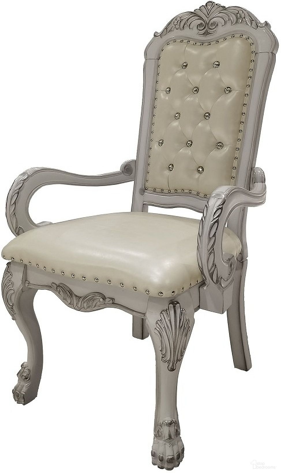 The appearance of Dresden Arm Chair Set of 2 In Bone White designed by ACME in the transitional interior design. This bone white piece of furniture  was selected by 1StopBedrooms from Dresden Collection to add a touch of cosiness and style into your home. Sku: DN01697. Material: Wood. Chair Type: Arm Chair.